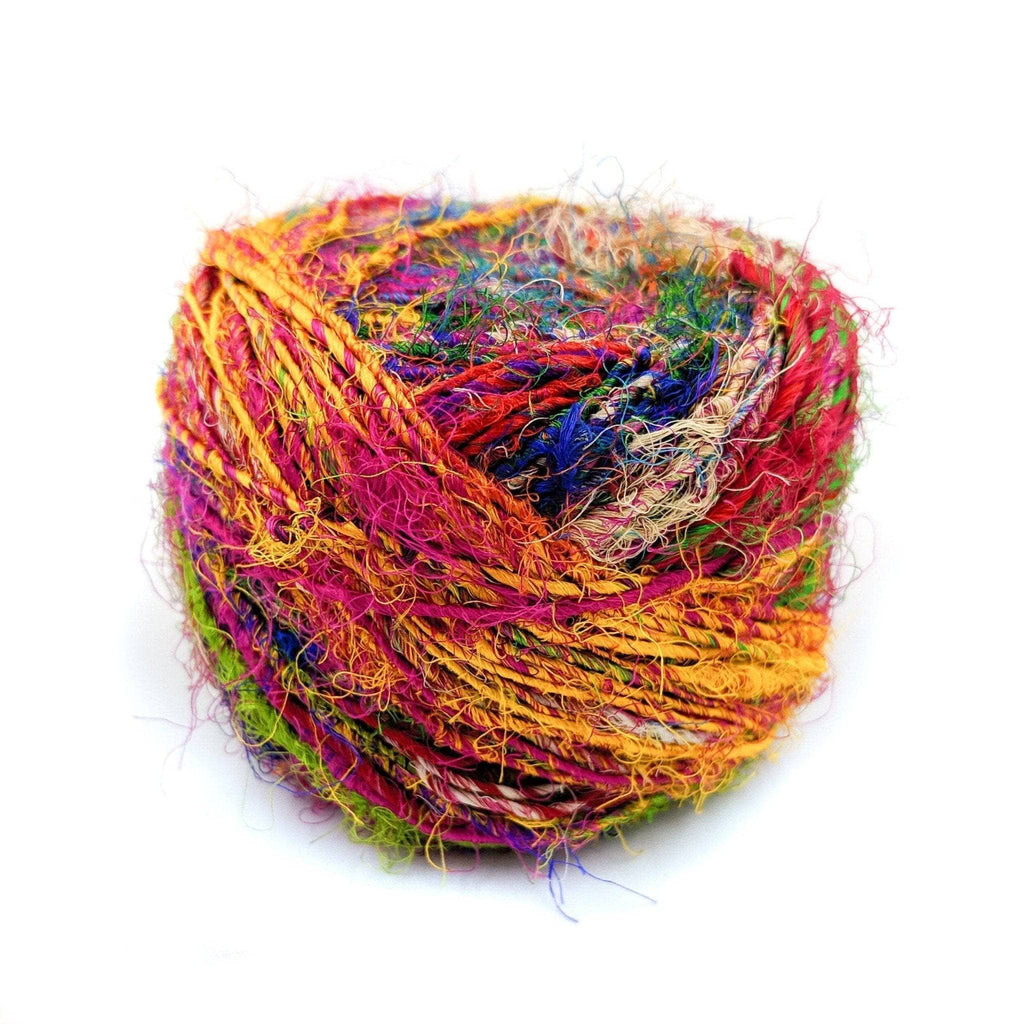 Darn Good Yarn Darn Good Yarn Recycled Silk Yarn Worsted Weight "Wild Peacock" — construction detail