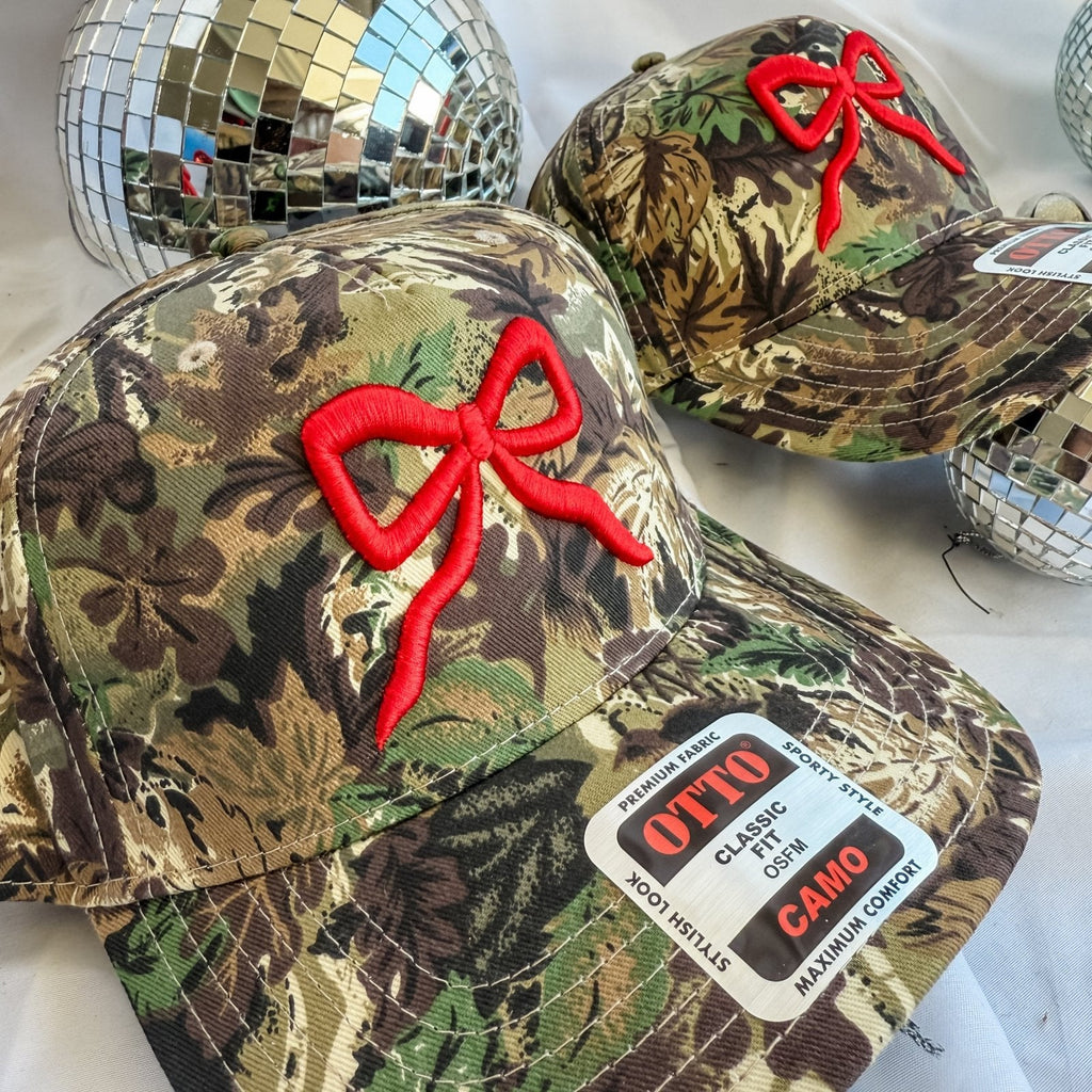 Coco & Rho Red Bow Camo- Trucker Hat — main product shot