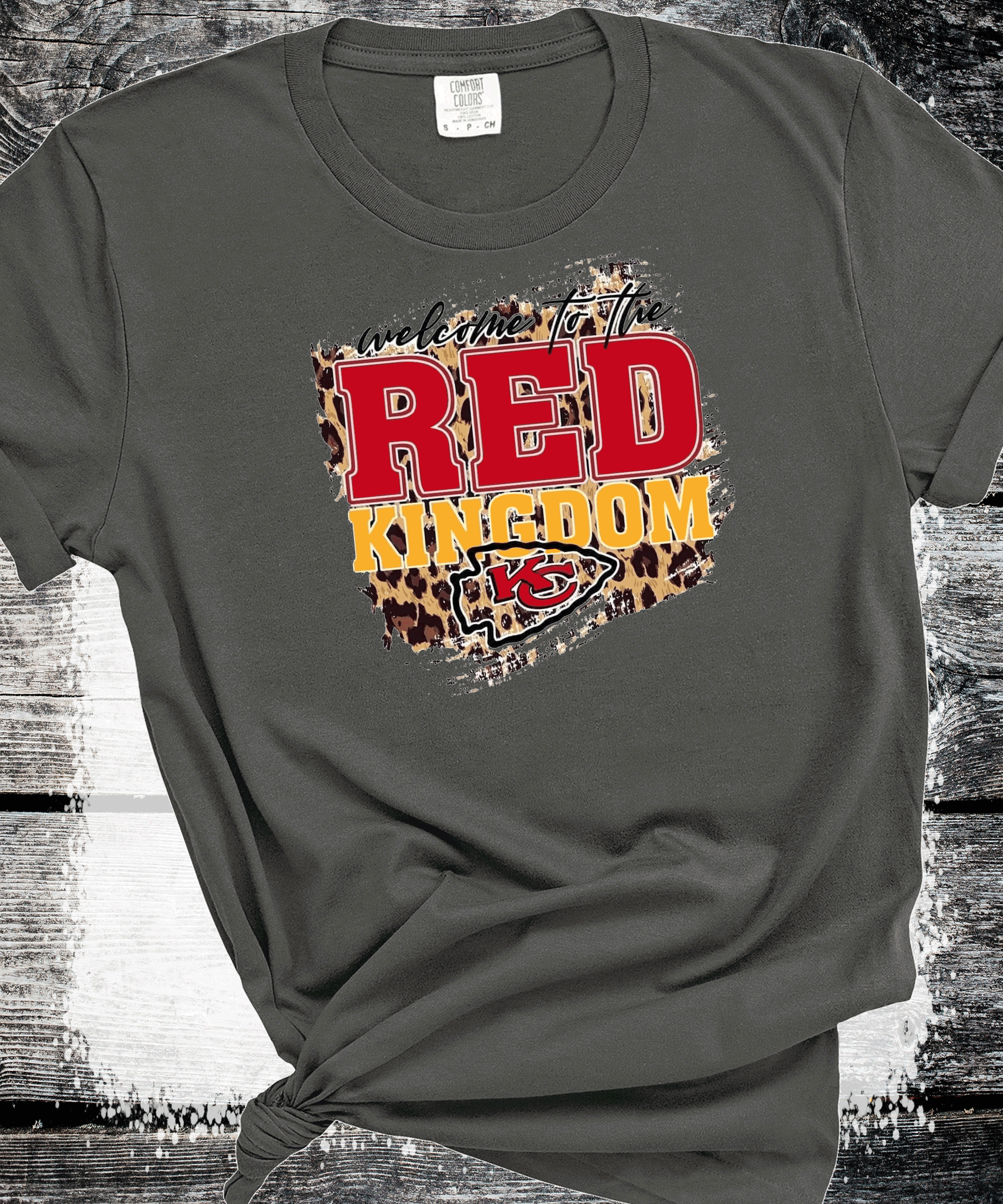 A Blessed Texas Mess Boutique Welcome to the Red Kingdom Football Sweatshirt, Chiefs T-shirt And Hoodie,… — A Blessed Texas Mess Boutique branding close-up