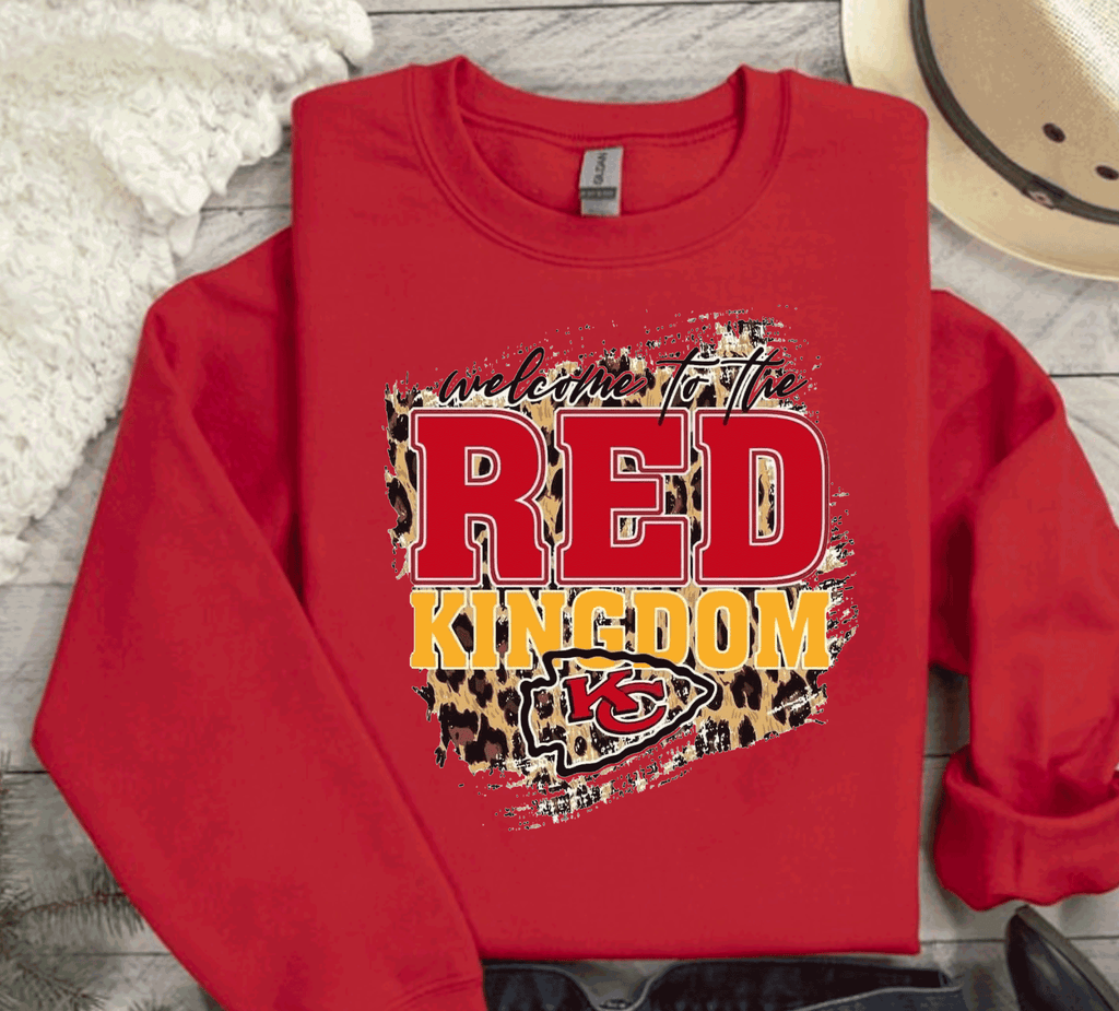 A Blessed Texas Mess Boutique Welcome to the Red Kingdom Football Sweatshirt, Chiefs T-shirt And Hoodie,… — Red detail