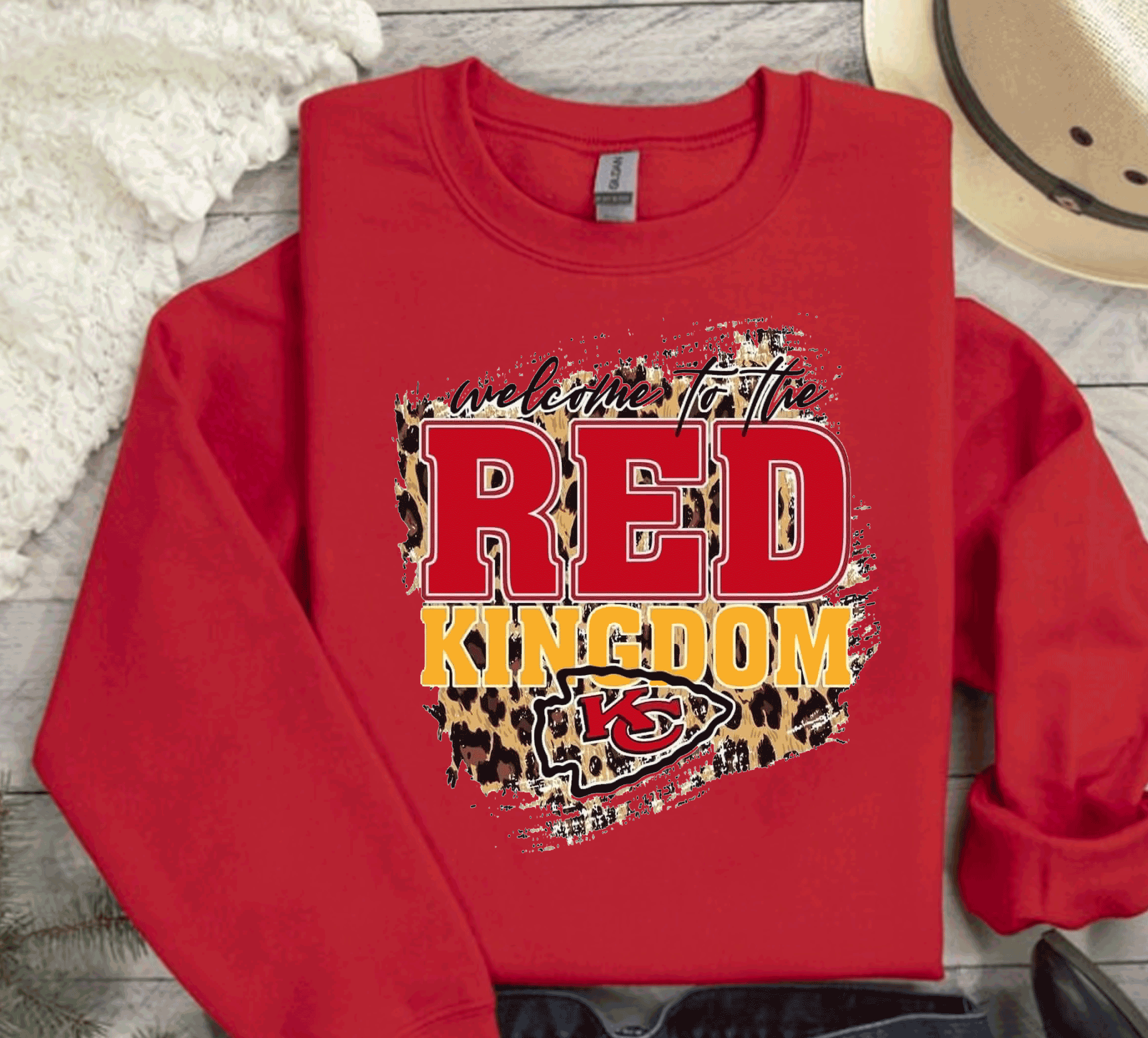 A Blessed Texas Mess Boutique Welcome to the Red Kingdom Football Sweatshirt, Chiefs T-shirt And Hoodie,… — Red detail