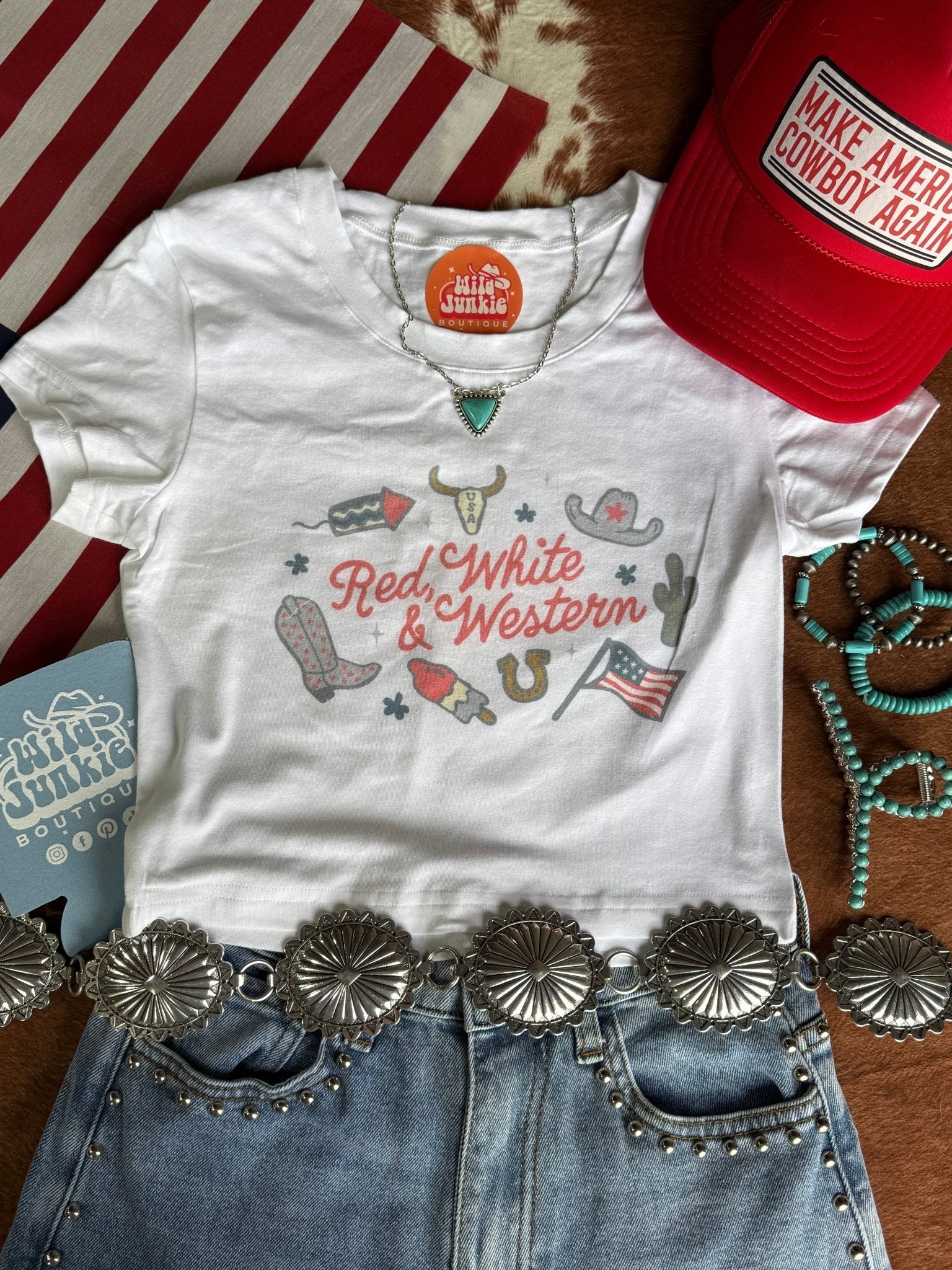 Wild Junkie Red, White & Western Babydoll Graphic Tee — main product shot