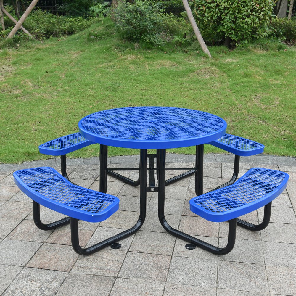 Large 46-Inch Heavy-Duty Round Outdoor Steel Picnic Table With Umbrella Hole (SAK96428) – SAKSBY WHOLESALE, view 3