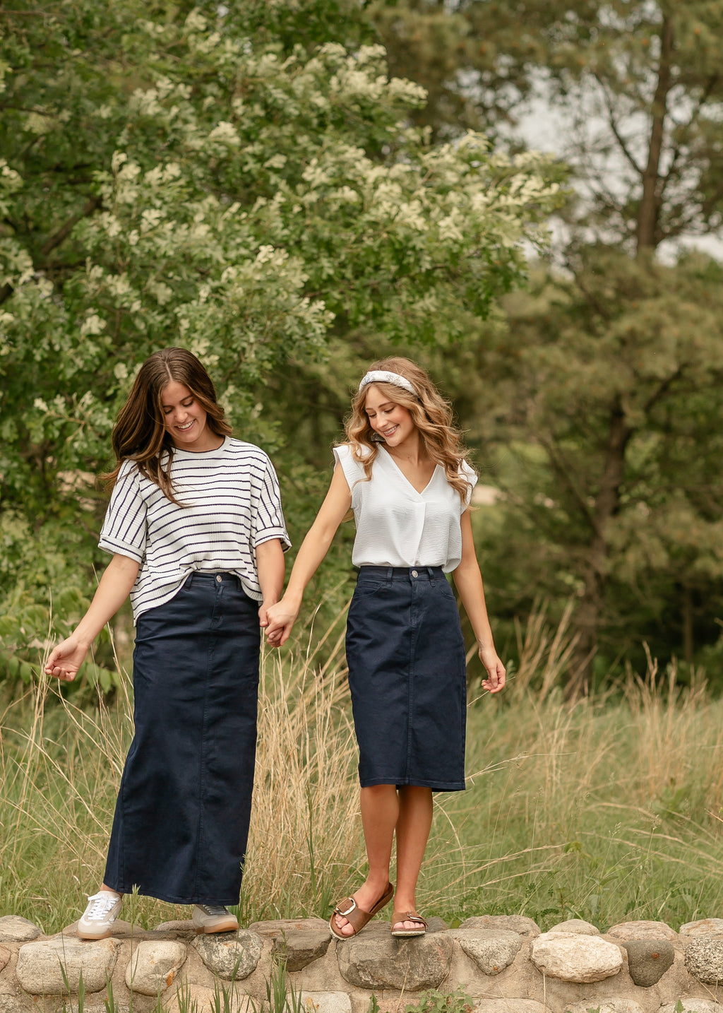 Inherit Co. Remi Navy Denim Midi Skirt — size reference