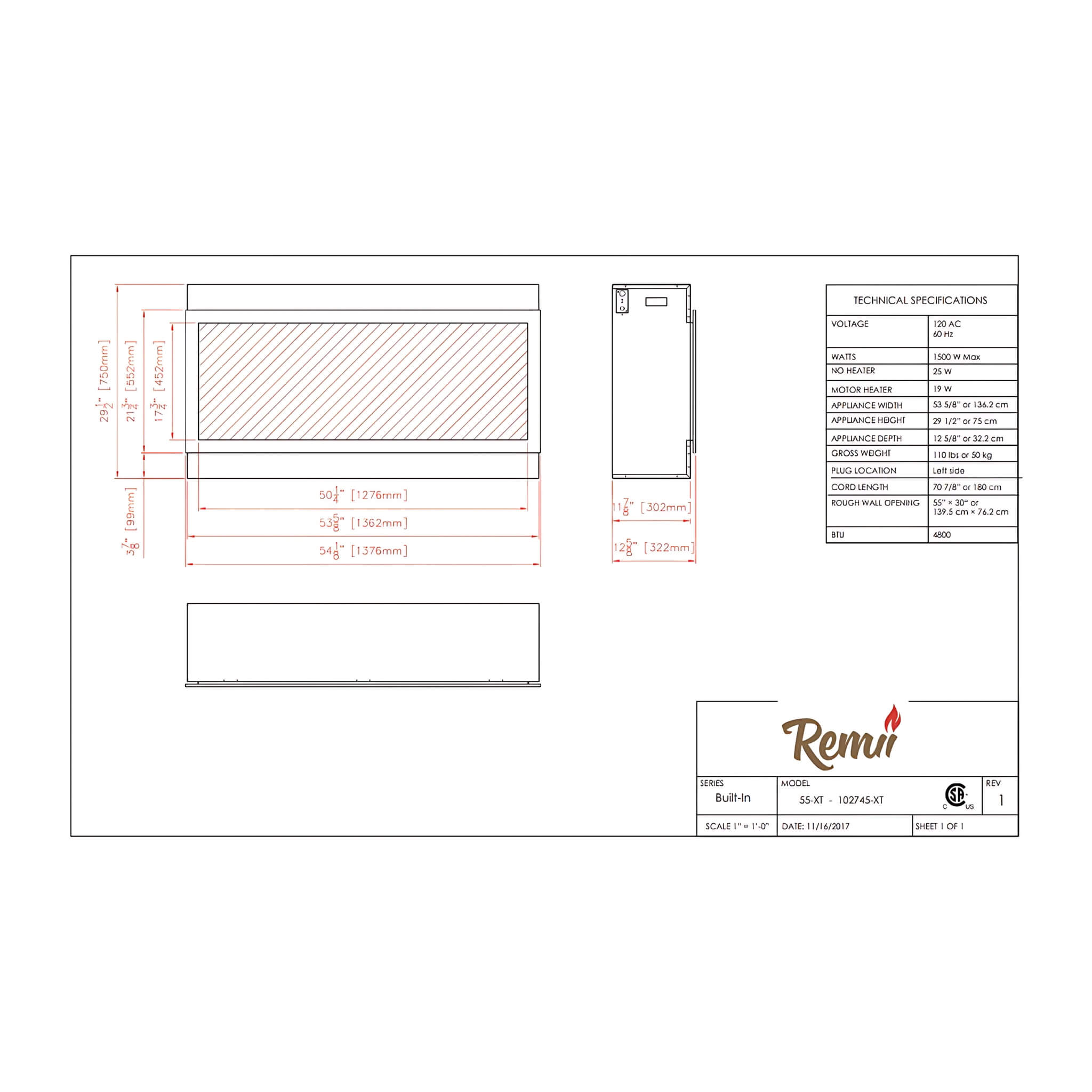 Remii Extra Tall 55-Inch Electric Fireplace With Remote Control [102755-XT] (SAK25578) – SAKSBY WHOLESALE, view 8