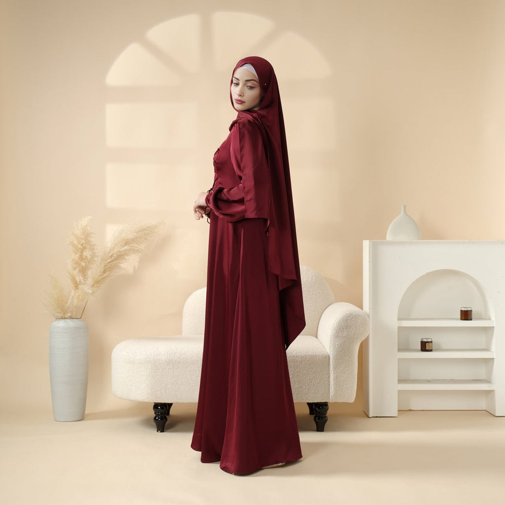 Mariam's Collection Removable Cross-Front Straps Design Premium Satin Dress Abaya (MA133) — detail shot 7