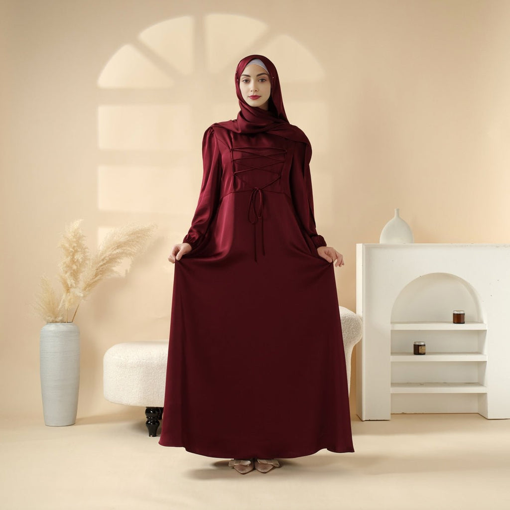 Mariam's Collection Removable Cross-Front Straps Design Premium Satin Dress Abaya (MA133) — detail shot 9