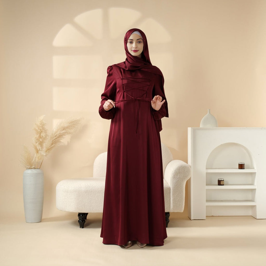 Mariam's Collection Removable Cross-Front Straps Design Premium Satin Dress Abaya (MA133) — detail shot 8
