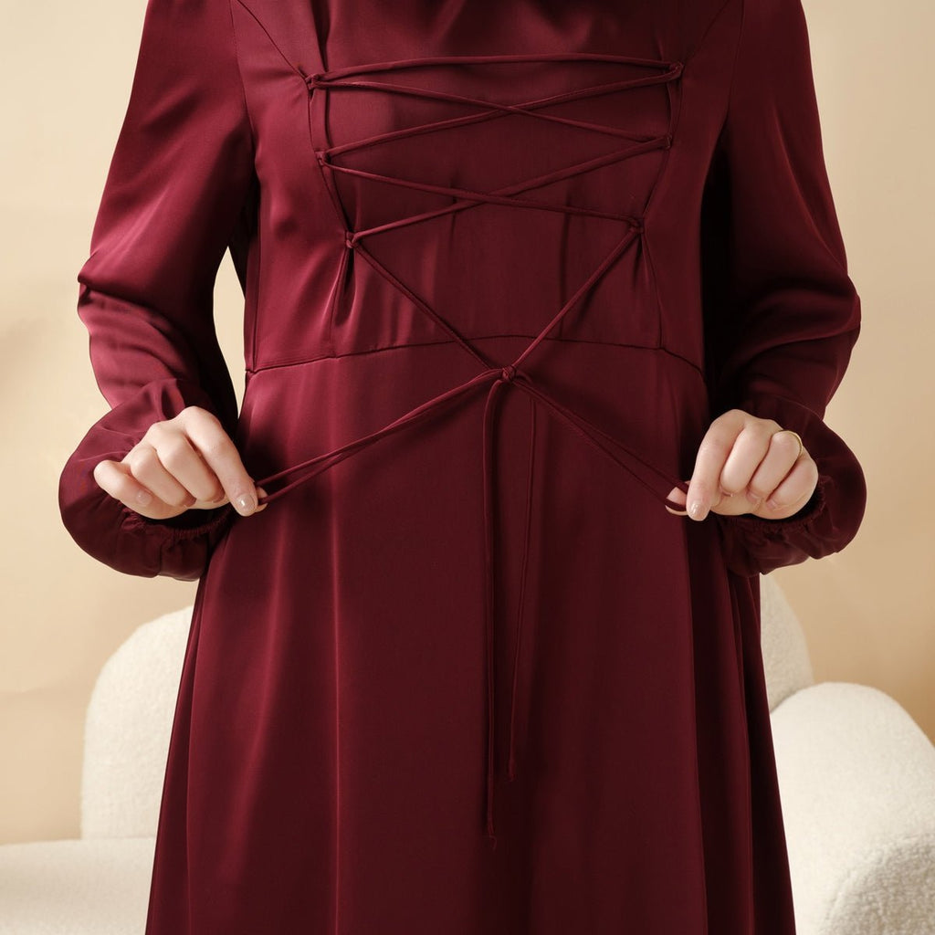 Mariam's Collection Removable Cross-Front Straps Design Premium Satin Dress Abaya (MA133) — feature highlight