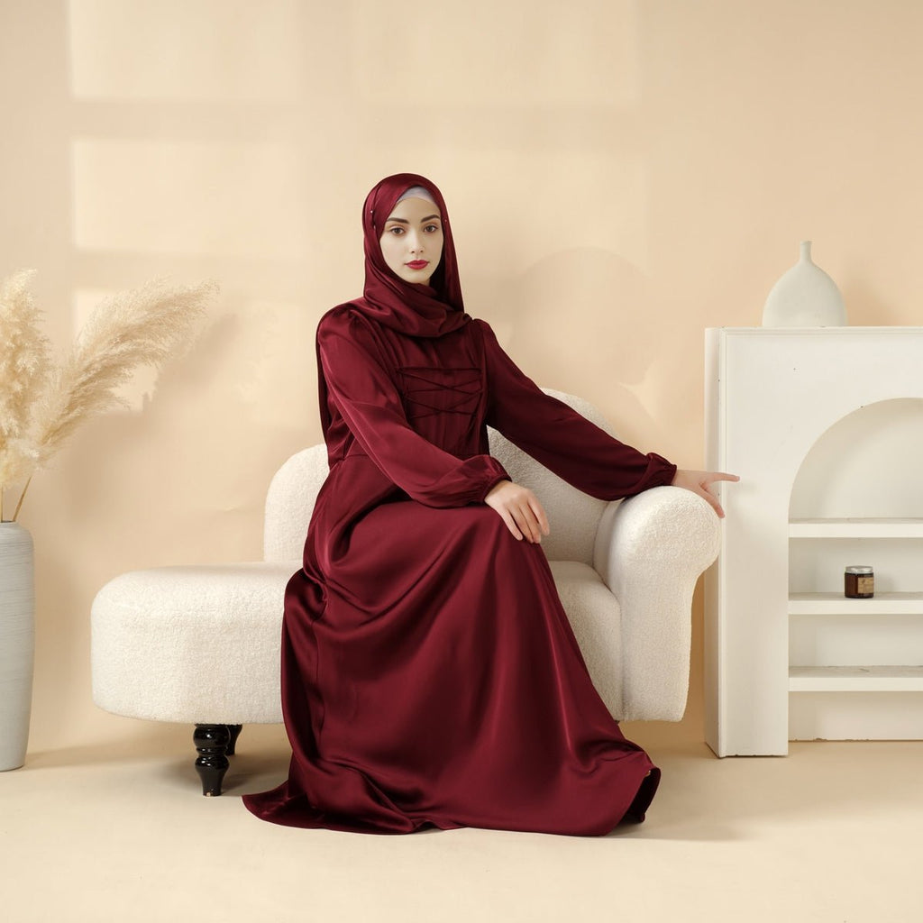 Mariam's Collection Removable Cross-Front Straps Design Premium Satin Dress Abaya (MA133) — comparison shot