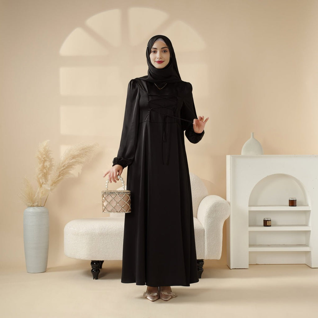 Mariam's Collection Removable Cross-Front Straps Design Premium Satin Dress Abaya (MA133) — main product shot