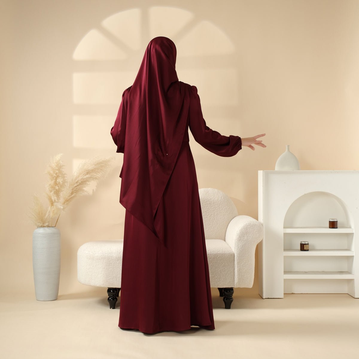 Mariam's Collection Removable Cross-Front Straps Design Premium Satin Dress Abaya (MA133) — detail shot 10