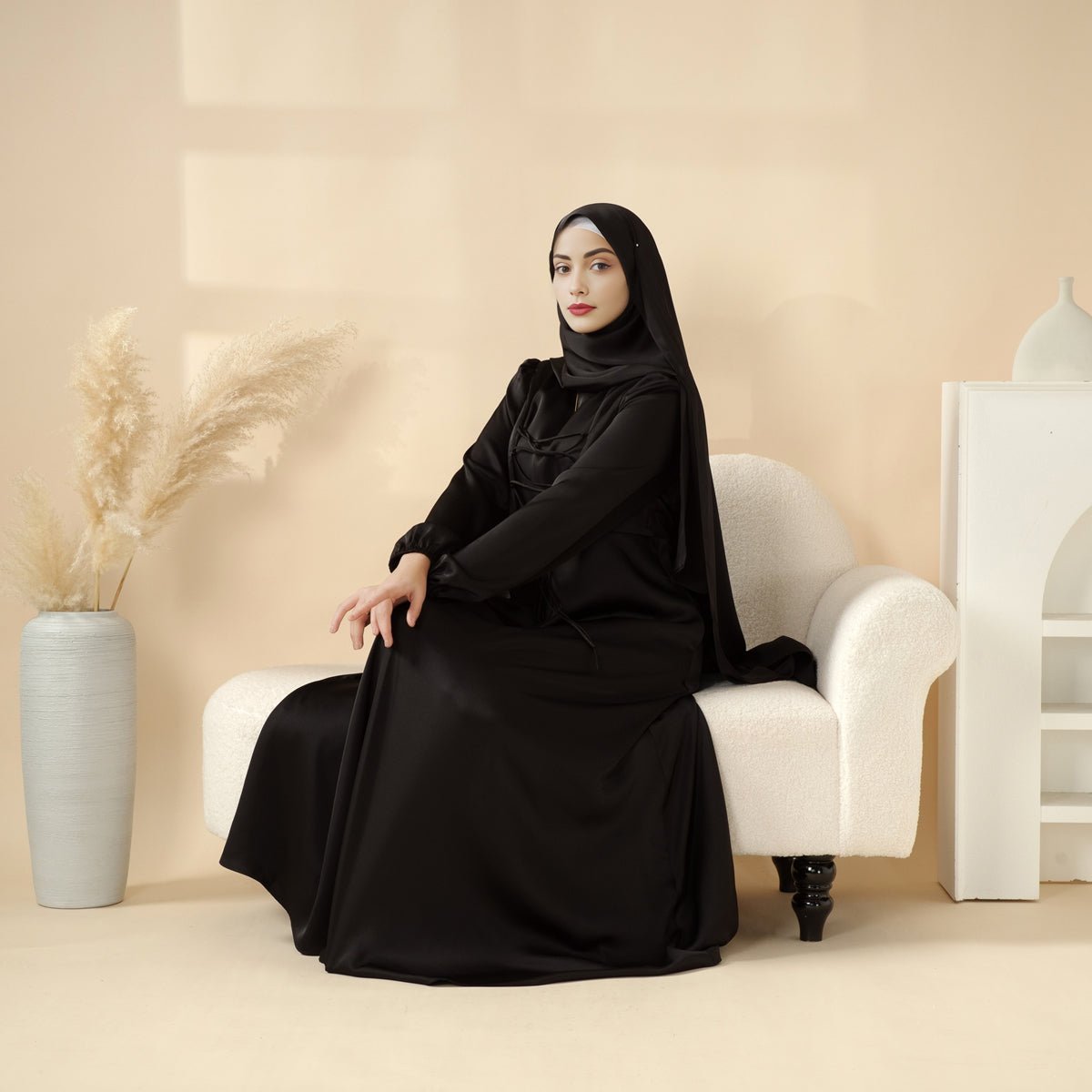 Mariam's Collection Removable Cross-Front Straps Design Premium Satin Dress Abaya (MA133) — detail shot 6