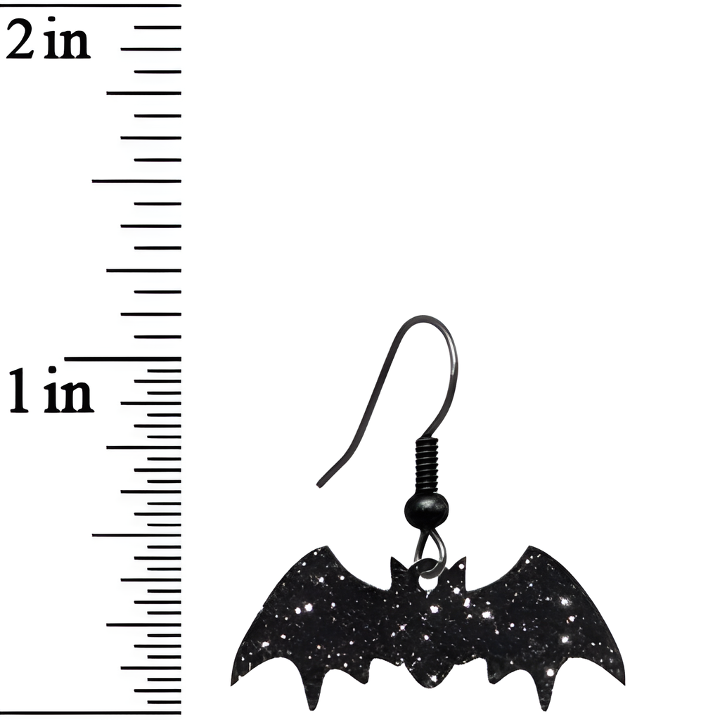 BodyCandy Glittery Black Bat Dangle Earrings — lifestyle context