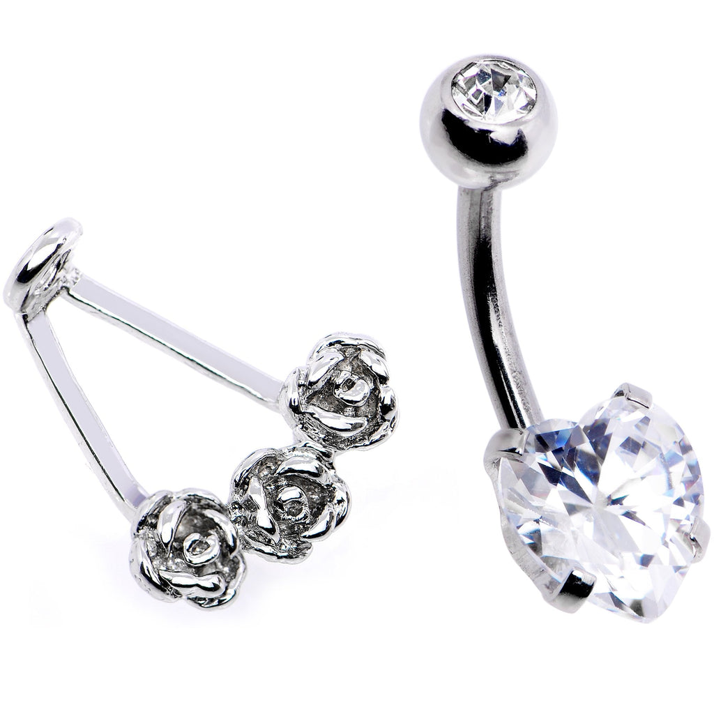 BodyCandy Clear CZ Gem Heart Kissed Rose Flower Dangle Belly Ring — lifestyle context