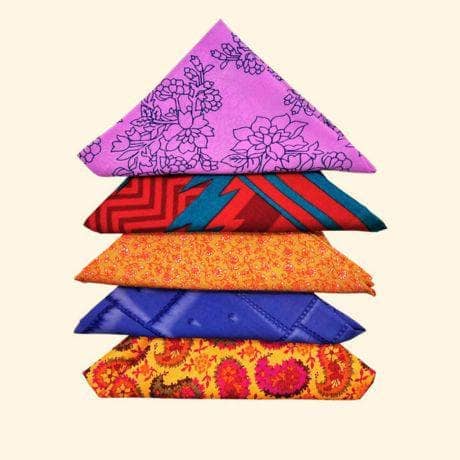 Darn Good Yarn Darn Good Yarn Reusable Sari Silk Gift Wrap - 5-pack — Darn Good Yarn branding close-up
