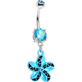 BodyCandy Aqua Gem Blue Black Swirl Pinwheel Dangle Belly Ring — main product shot