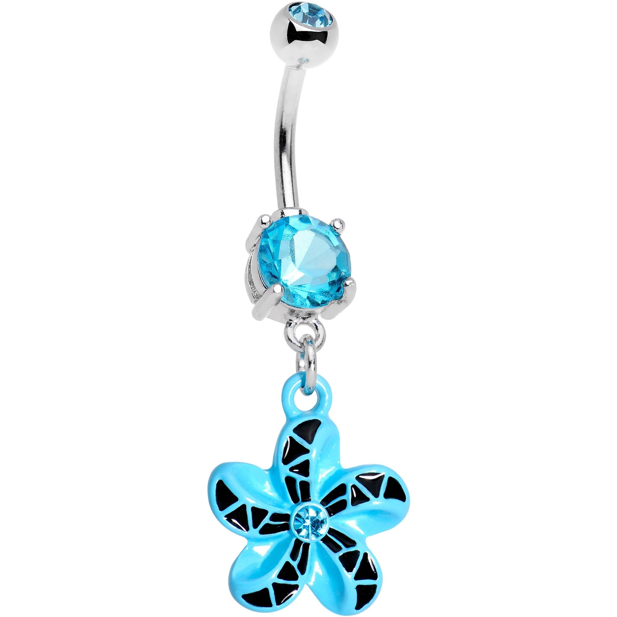BodyCandy Aqua Gem Blue Black Swirl Pinwheel Dangle Belly Ring — main product shot
