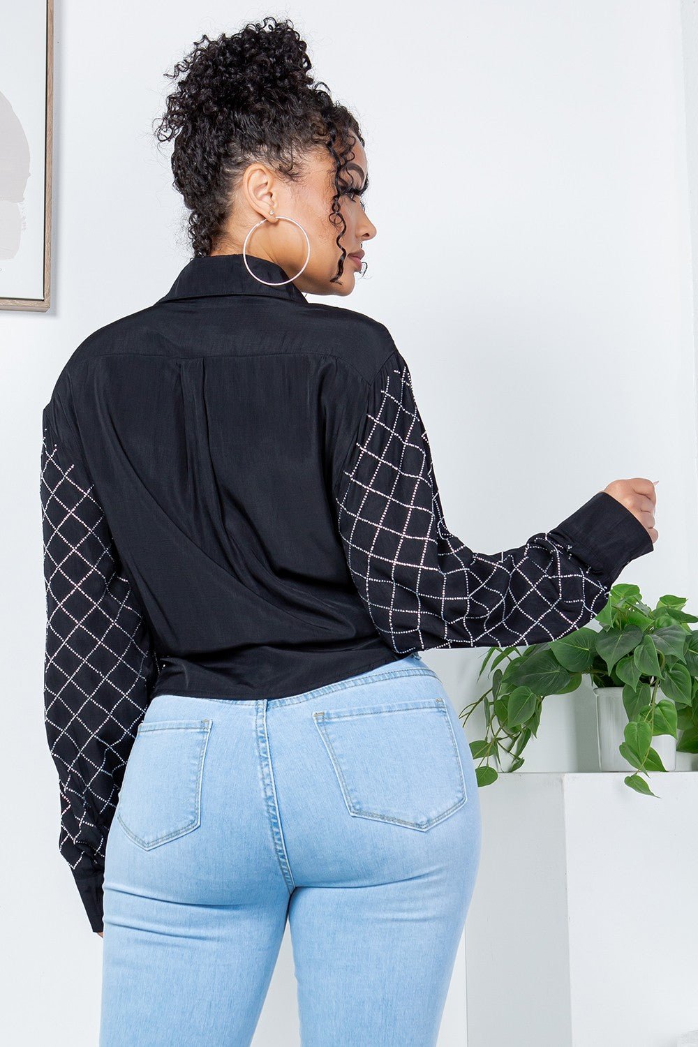 Rhinestone Button-Up Shirt Blouse – Effortless Glam Meets Everyday Comfort