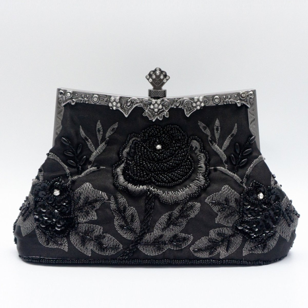 Mariam's Collection Rhinestone Rose Embroidery Beaded Vintage Clutch Bag (MAC292) — construction detail