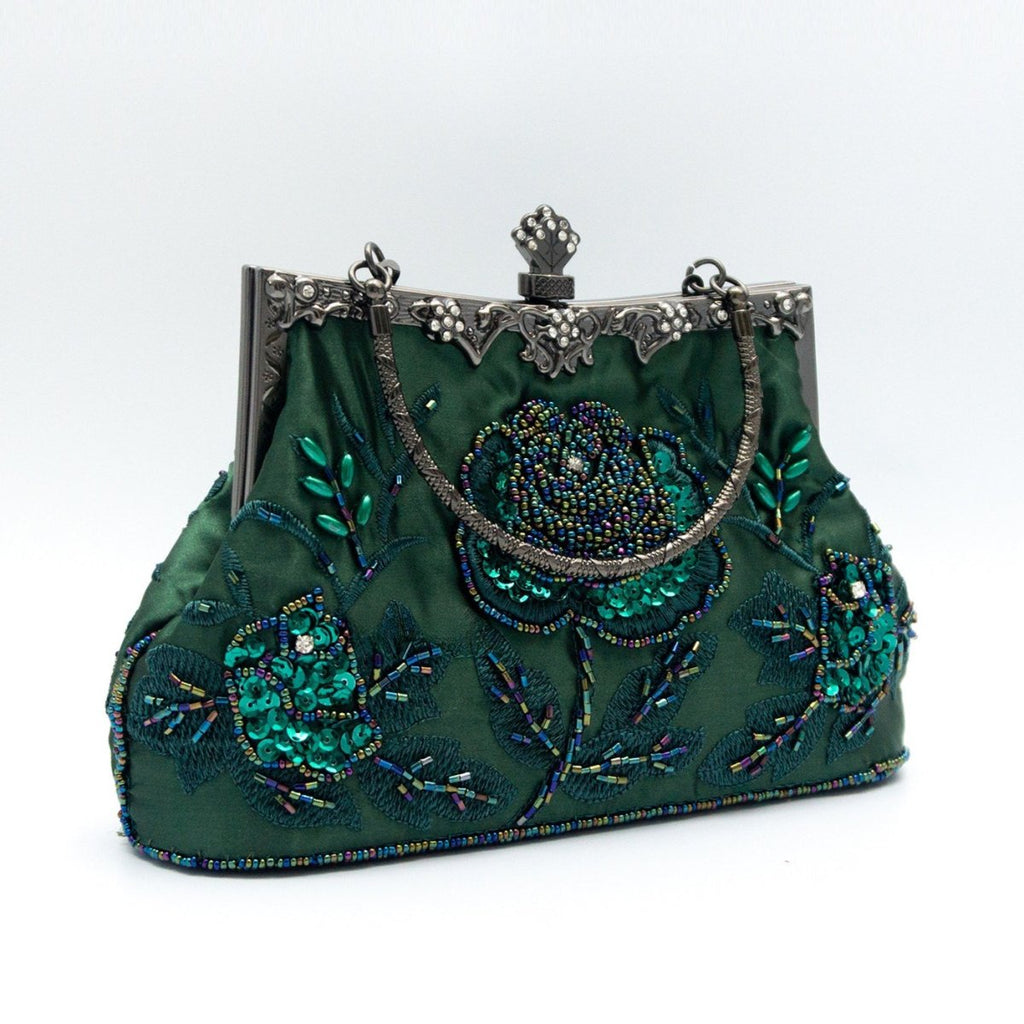 Mariam's Collection Rhinestone Rose Embroidery Beaded Vintage Clutch Bag (MAC292) — main product shot