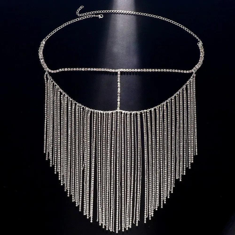 Mariam's Collection MAC054 Rhinestone Tassel Face Chain Mask - Bling Cover for Parties & Events — construction detail