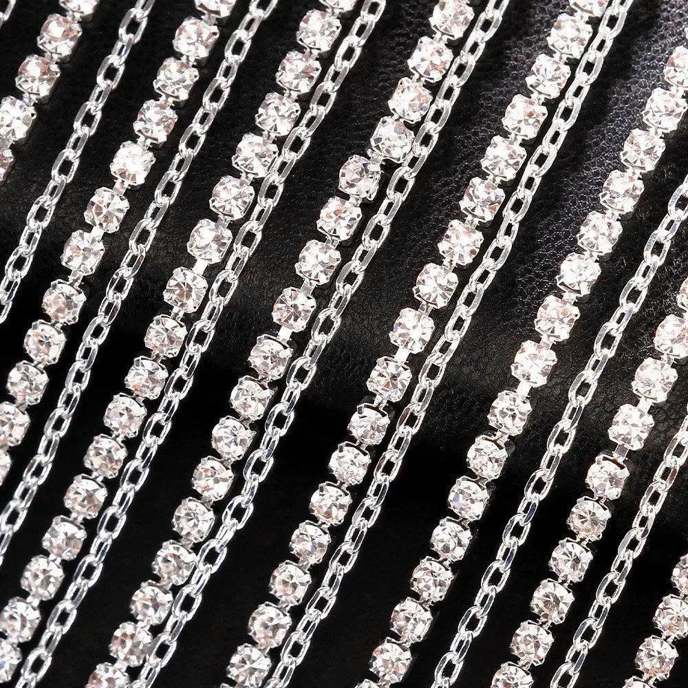 Mariam's Collection MAC054 Rhinestone Tassel Face Chain Mask - Bling Cover for Parties & Events — lifestyle worn / used context
