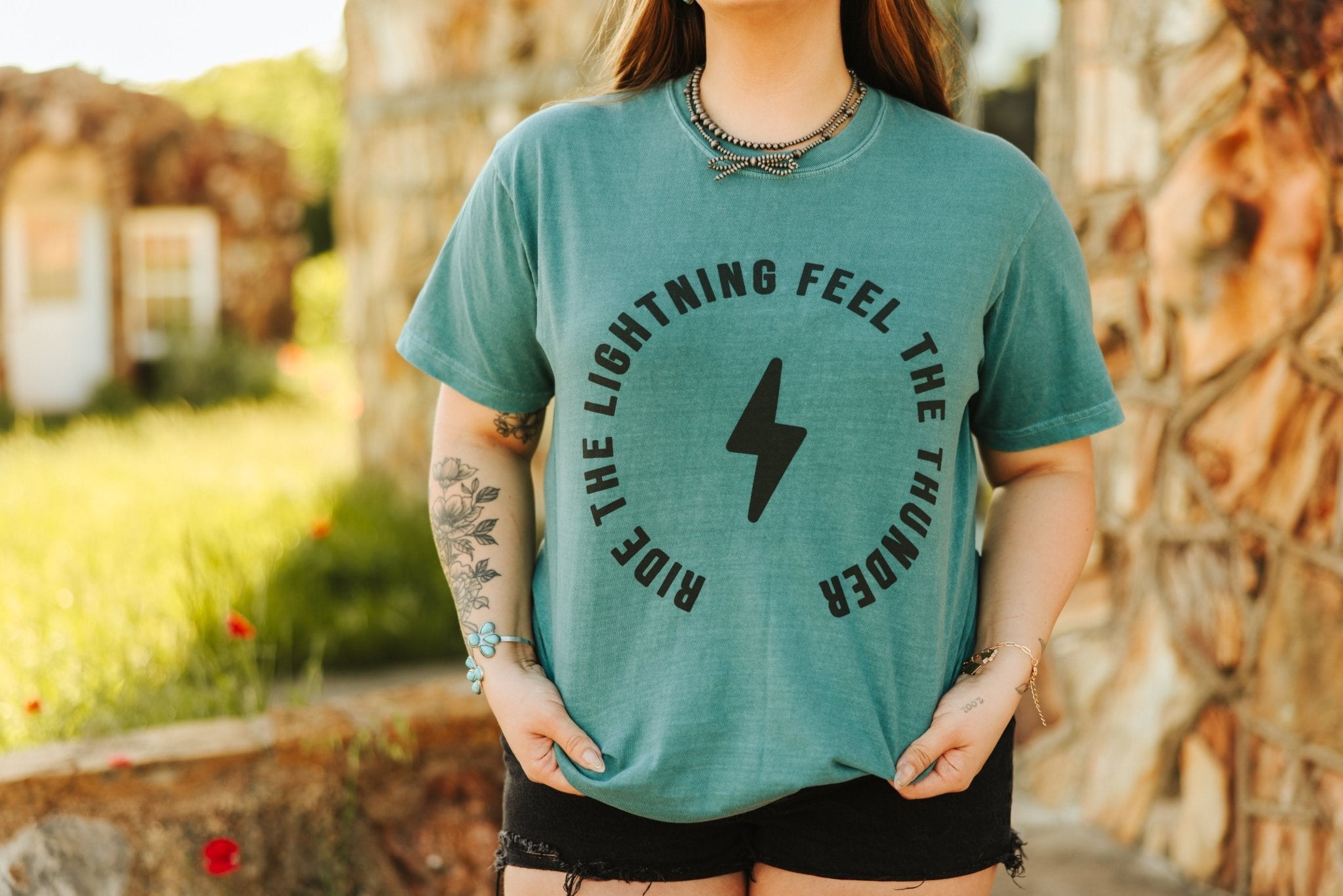 Wild Junkie Ride The Lightning Graphic Tee — lifestyle worn / used context
