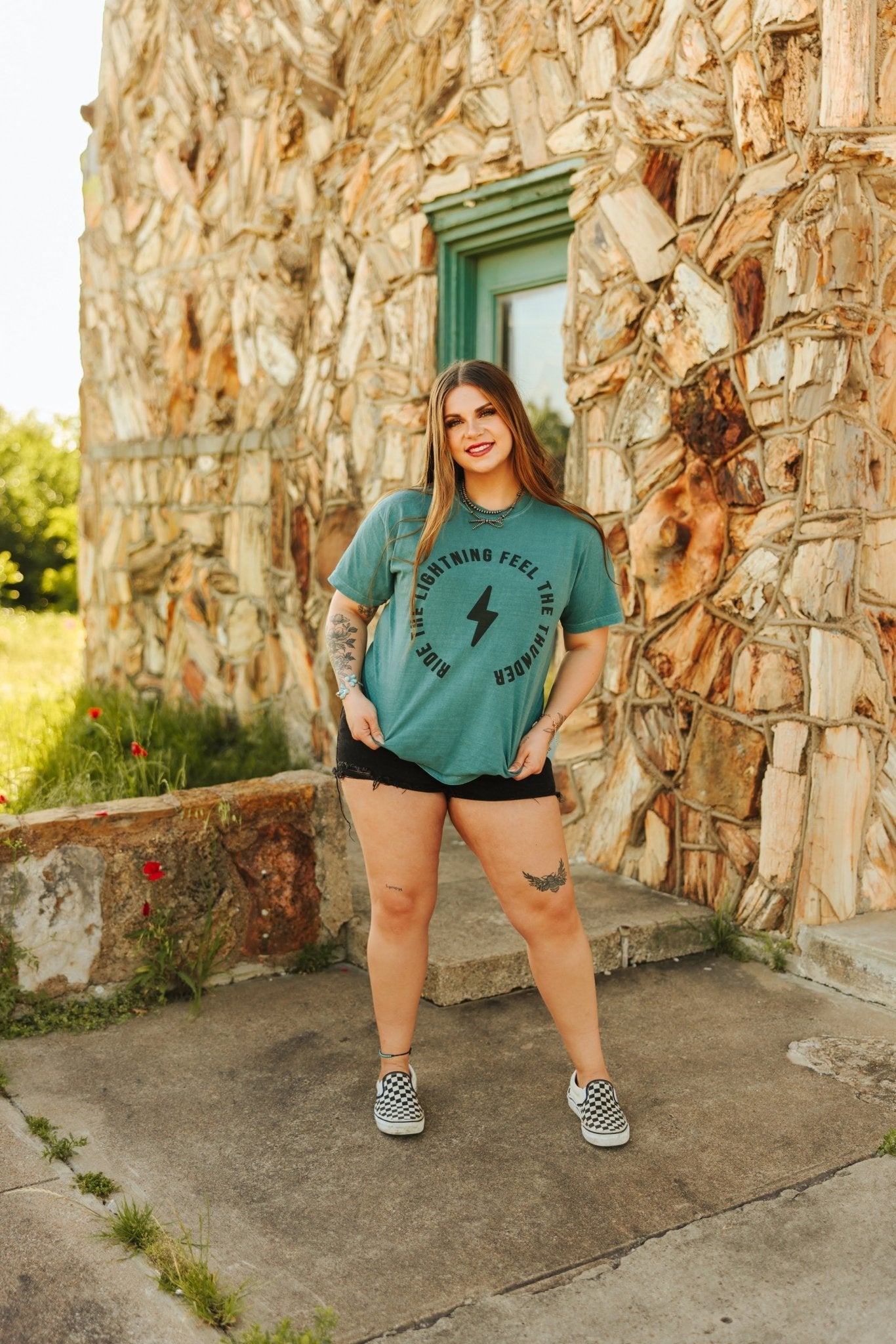 Wild Junkie Ride The Lightning Graphic Tee — Wild Junkie branding close-up