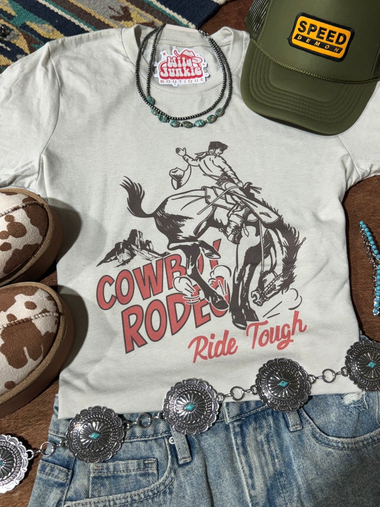 Wild Junkie Ride Tough Cowboy Rodeo Graphic Tee — main product shot