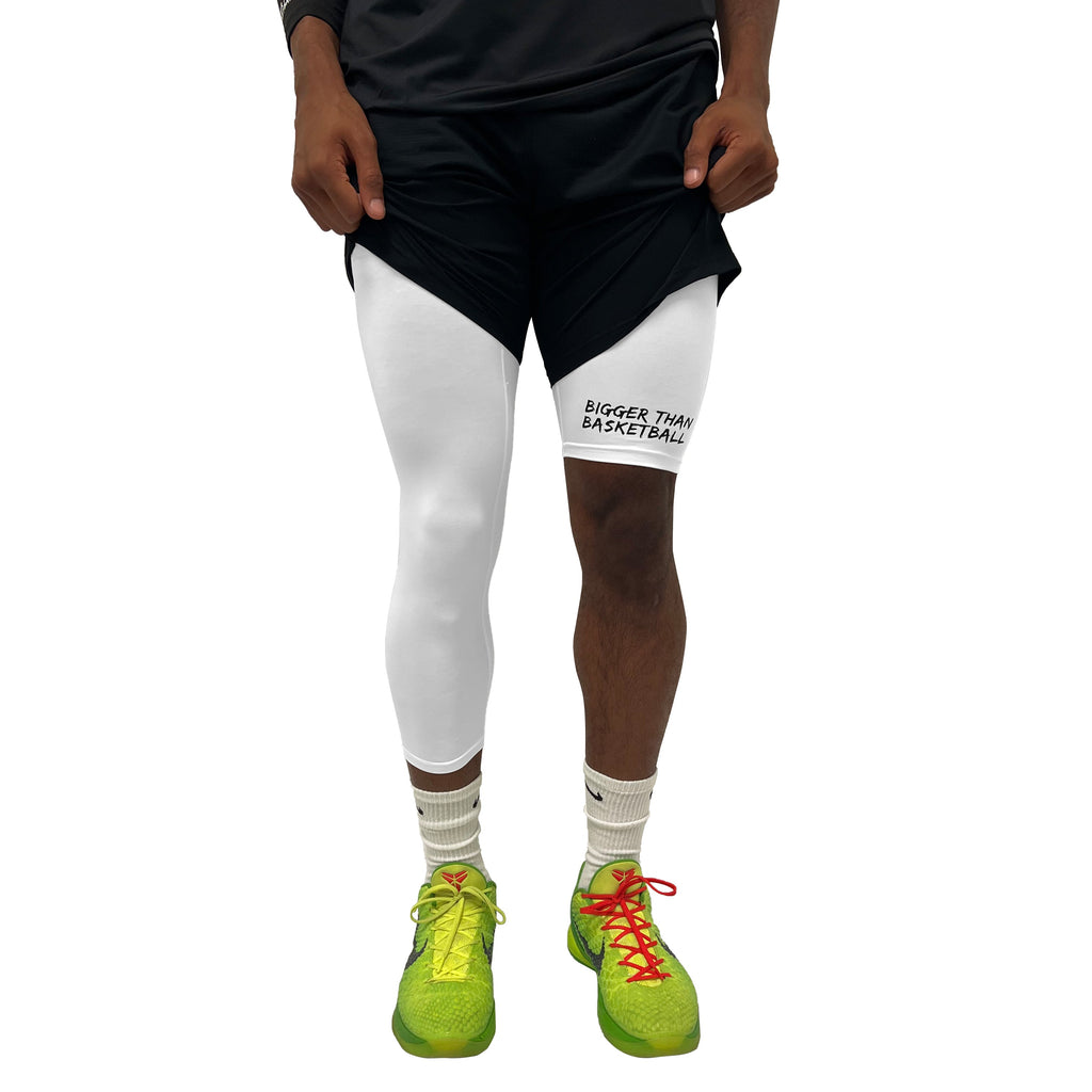 Bigger Than Basketball Single-Leg Compression Tights - Right - White — White detail