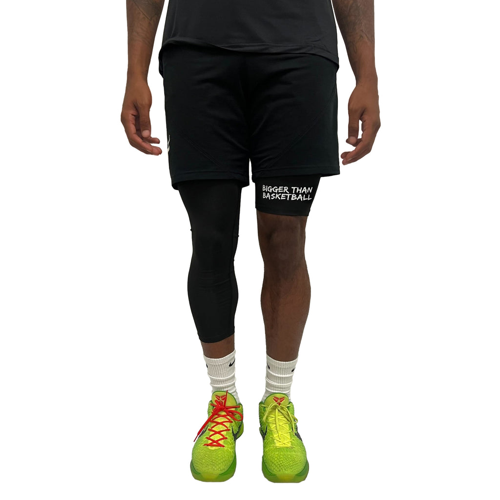 Bigger Than Basketball Single-Leg Compression Tights - Right - Black — detail and construction