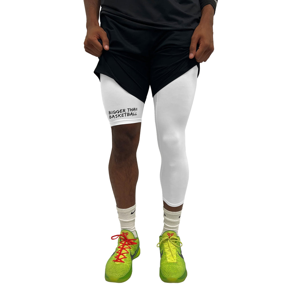 Bigger Than Basketball Single-Leg Compression Tights - Left - White — White detail