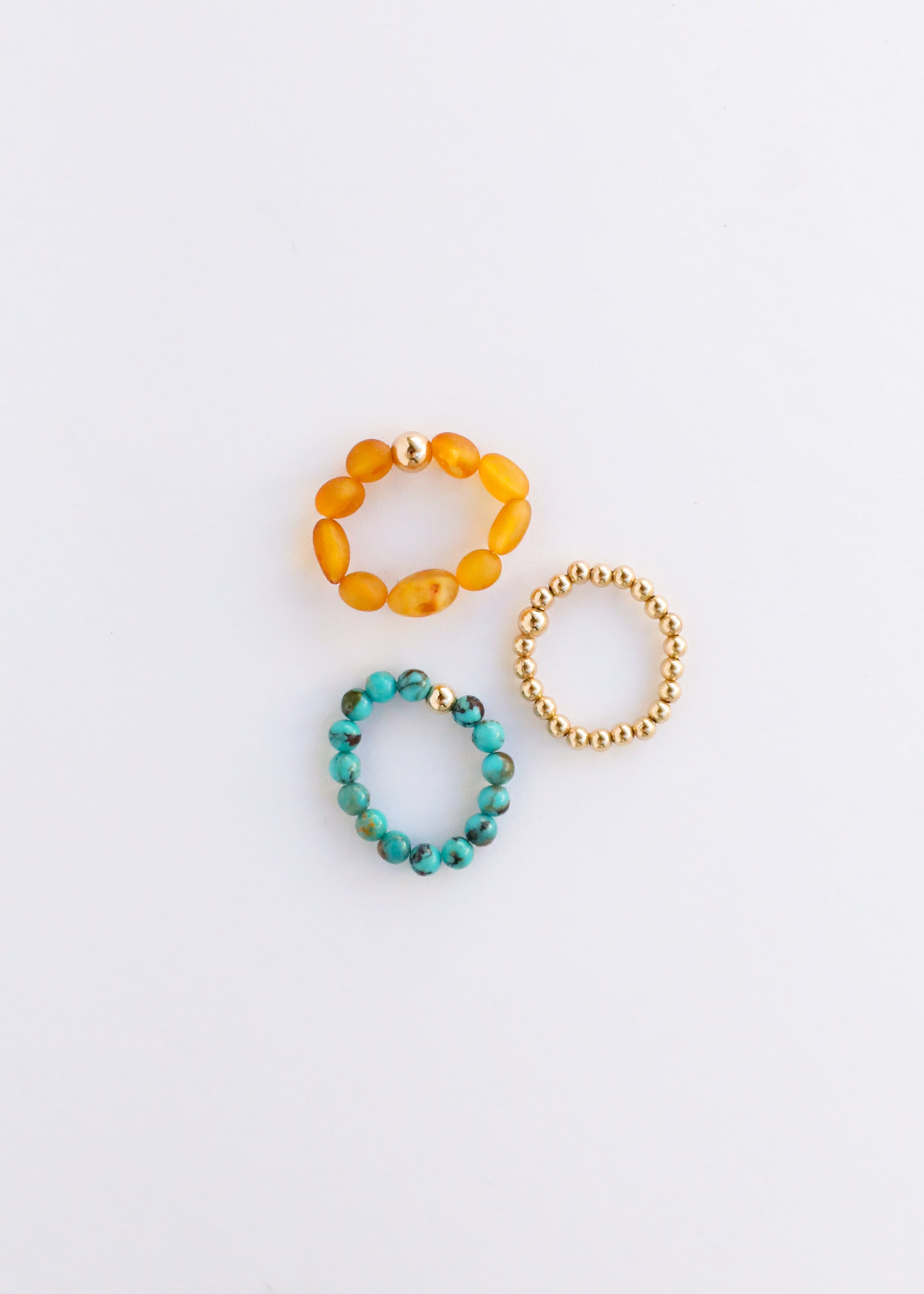 CanyonLeaf Natural Turquoise + 14k Gold Filled + Honey Amber || Ring Set Trio || — main product shot