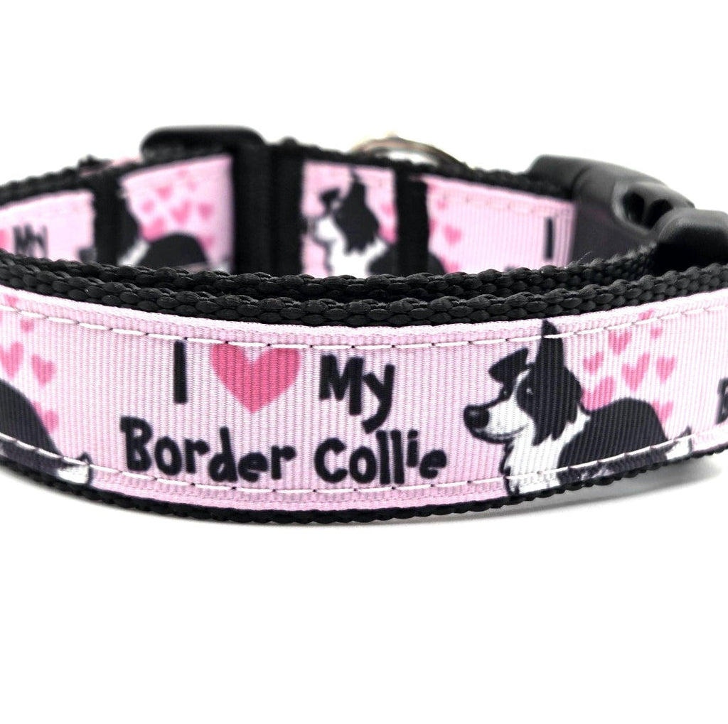 Rewarding Rover LLC I Heart My Border Collie Dog Collar – Adjustable 13 to 20 Inches – 1 Inch Wide — image 1