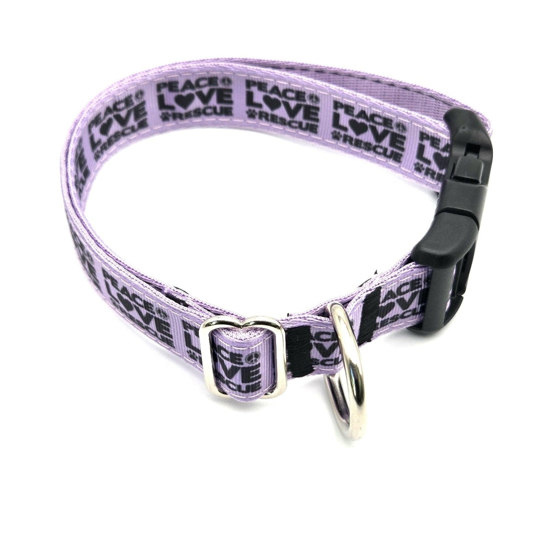 Rewarding Rover LLC Peace Love Rescue Dog Collar | 1 Inch Wide | Adjustable 14-22 Inches | Lavender Purple Rescue Pet Gear | Shelter Advocate Gift — image 3