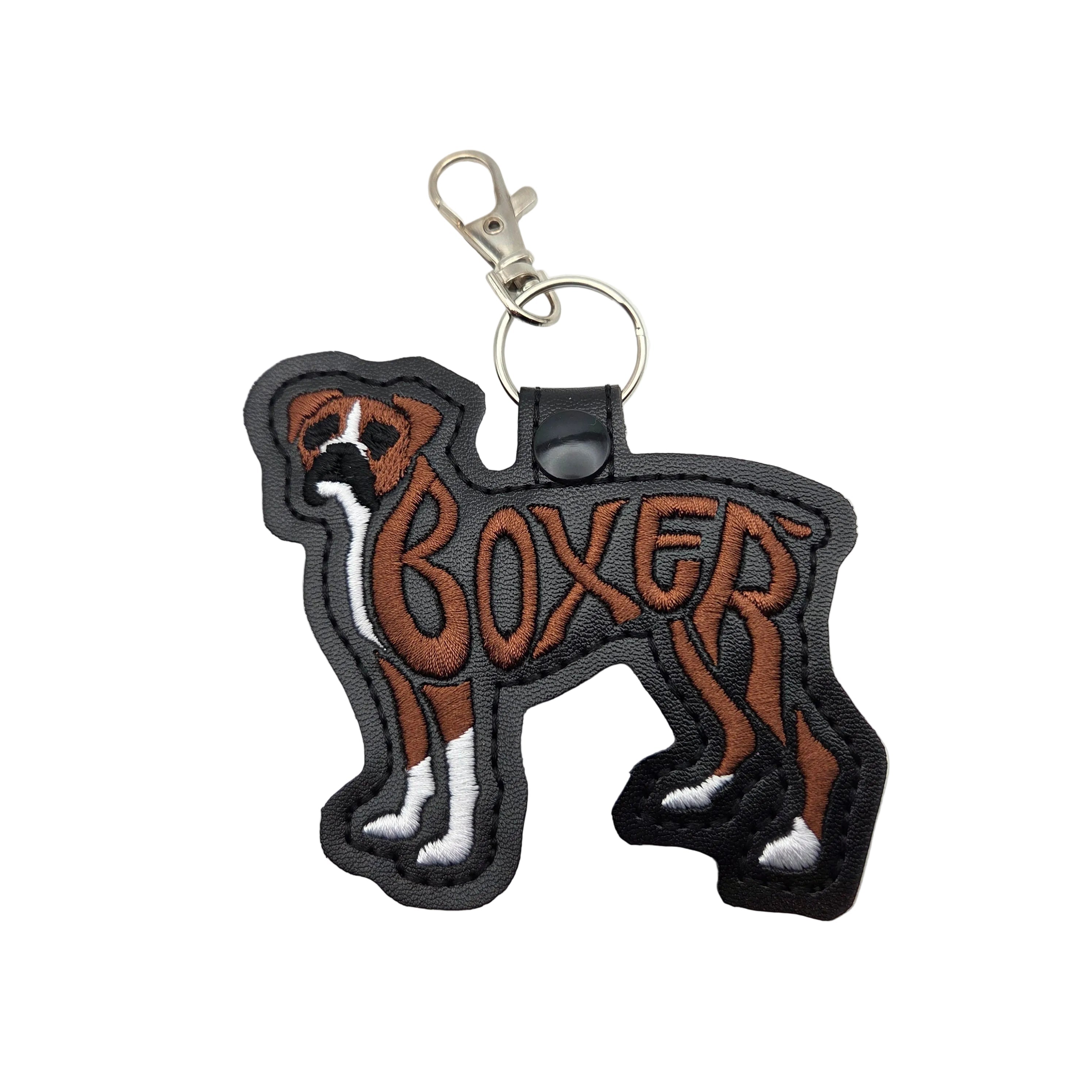 Rewarding Rover LLC Boxer Dog Keychain Tab, Embroidered Boxer Breed Bag Tag, Faux Leather Dog Mom Gift, Boxer Key Fob, Dog Trainer Gear Accessory — image 1