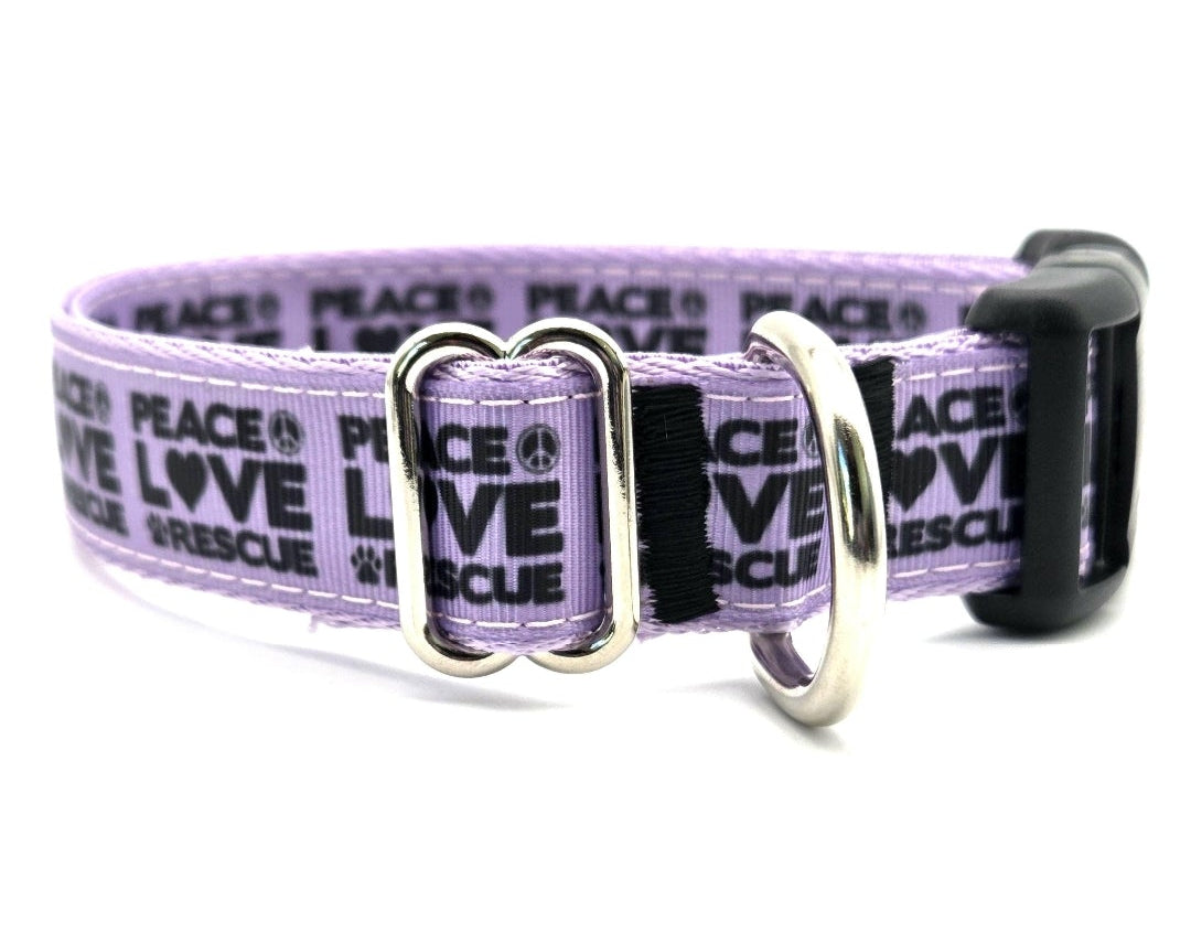 Rewarding Rover LLC Peace Love Rescue Dog Collar | 1 Inch Wide | Adjustable 14-22 Inches | Lavender Purple Rescue Pet Gear | Shelter Advocate Gift — image 2