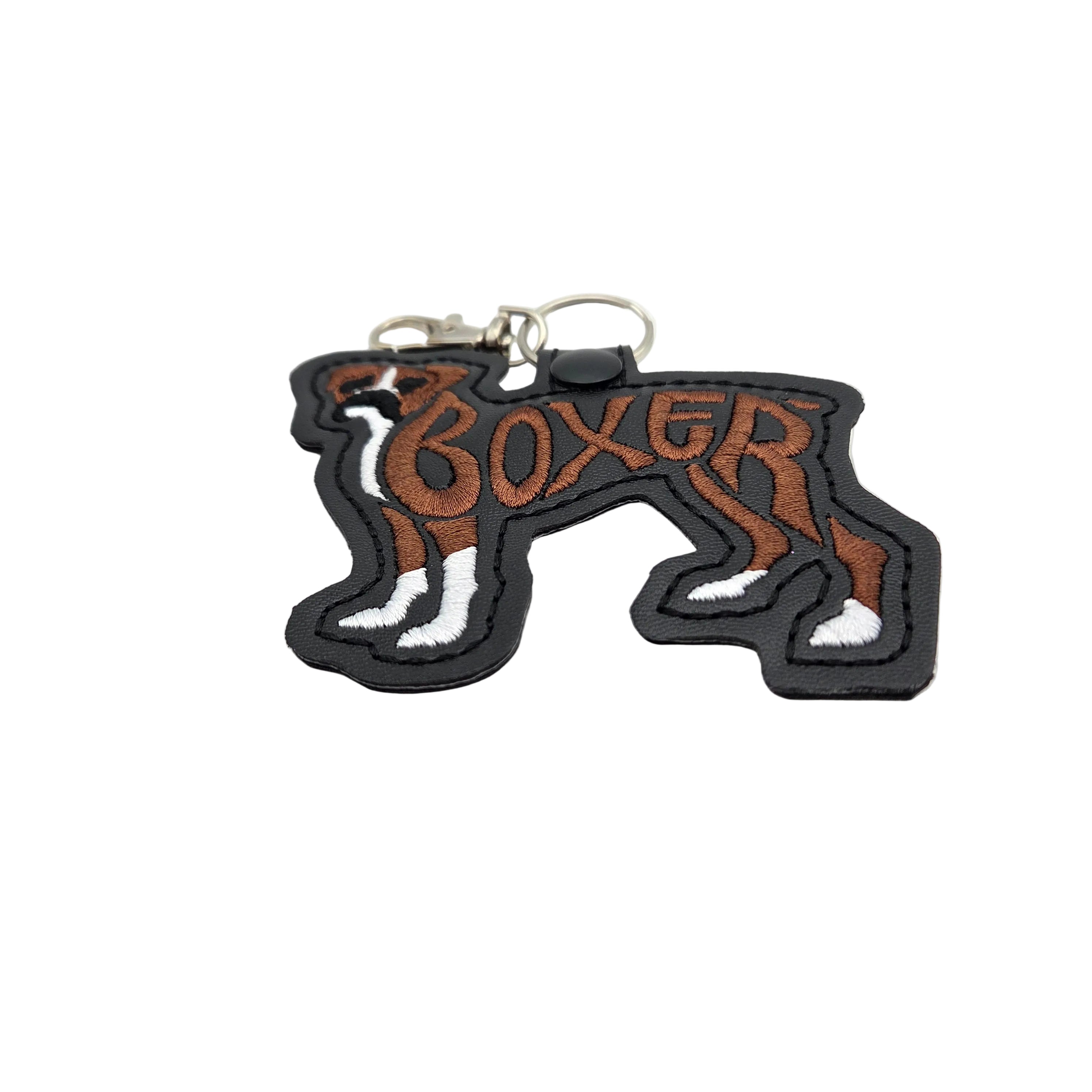 Rewarding Rover LLC Boxer Dog Keychain Tab, Embroidered Boxer Breed Bag Tag, Faux Leather Dog Mom Gift, Boxer Key Fob, Dog Trainer Gear Accessory — image 2