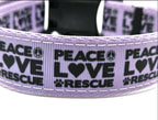 Rewarding Rover LLC Peace Love Rescue Dog Collar | 1 Inch Wide | Adjustable 14-22 Inches | Lavender Purple Rescue Pet Gear | Shelter Advocate Gift — image 1