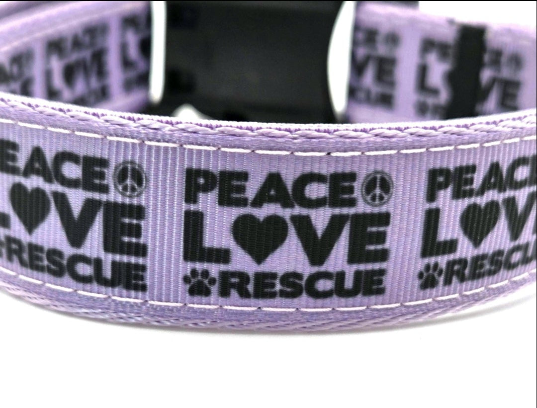 Rewarding Rover LLC Peace Love Rescue Dog Collar | 1 Inch Wide | Adjustable 14-22 Inches | Lavender Purple Rescue Pet Gear | Shelter Advocate Gift — image 1