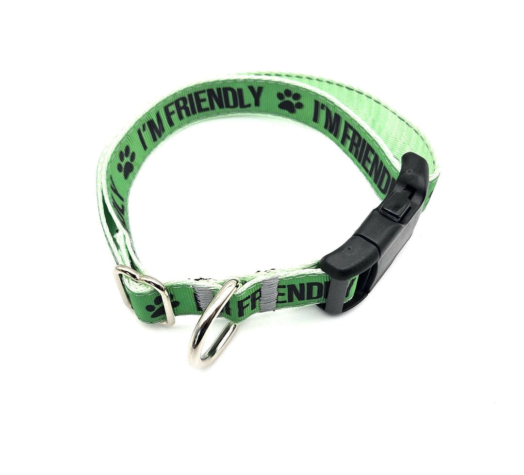 Rewarding Rover LLC I'M FRIENDLY Dog Collar | Green Social Pet Gear, 14-21.5 Inches — image 2