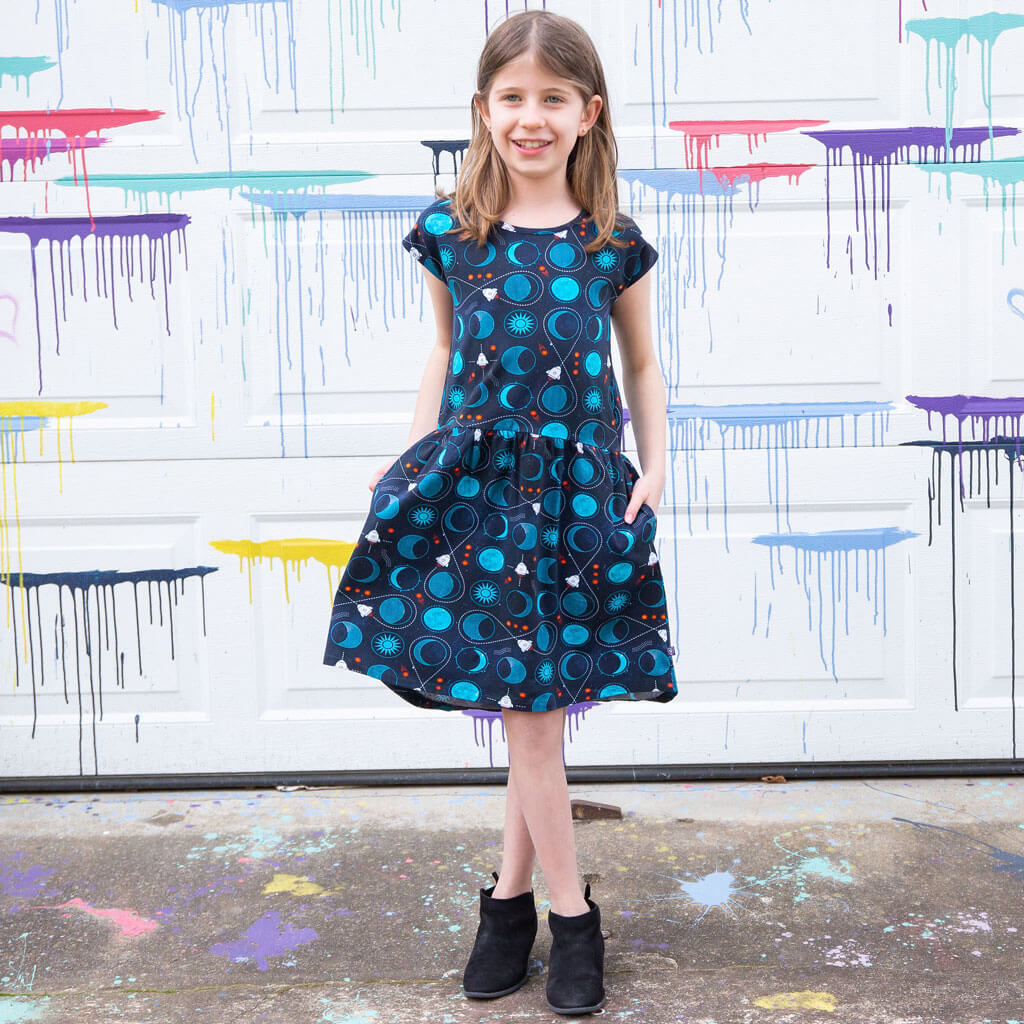 Princess Awesome & Boy Wonder "Gravity Assist" Rocket to the Moon Cap Sleeve Dress with Pockets — dresses category context