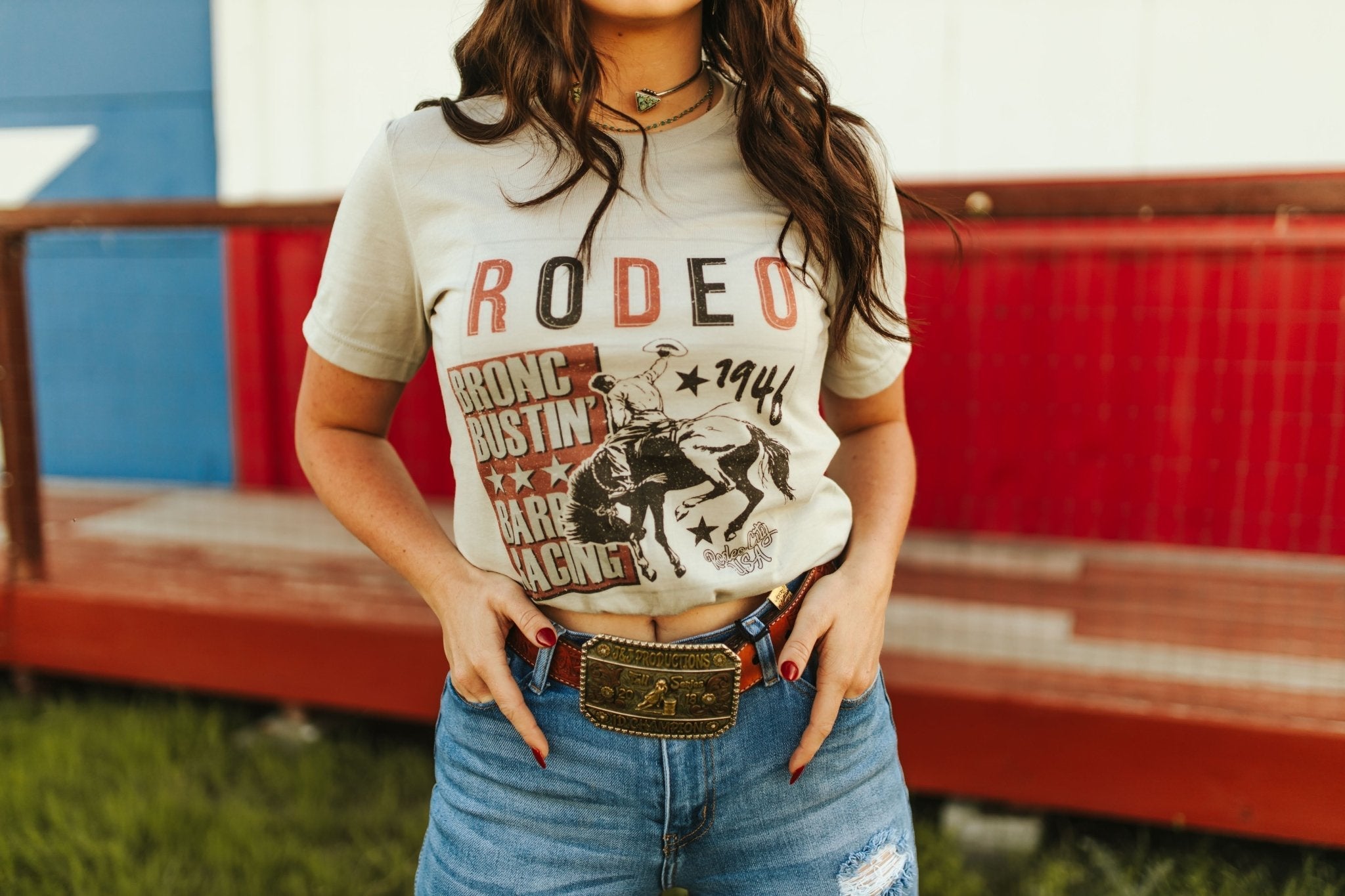 Wild Junkie Bronc Bustin' Rodeo 1946 Graphic Tee — lifestyle context
