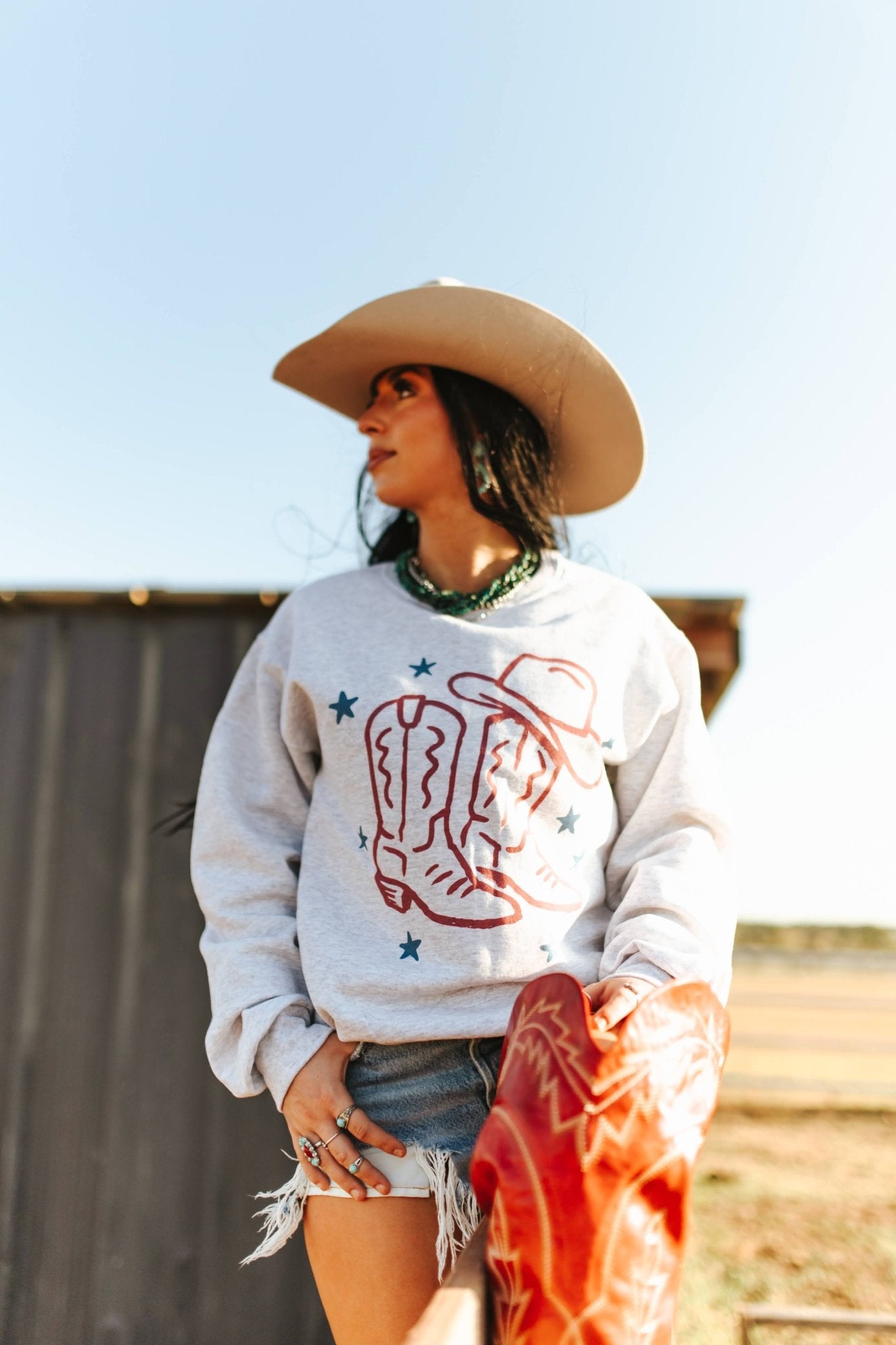 Wild Junkie Star Spangled Boots Graphic Sweatshirt — construction detail