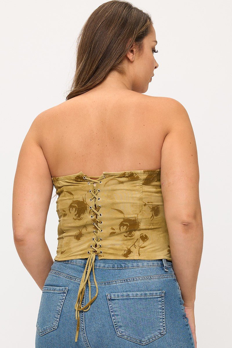 Rosalia Plus Size Lace Up Corset Tube Top – Boned Bodice & Back Lace Up