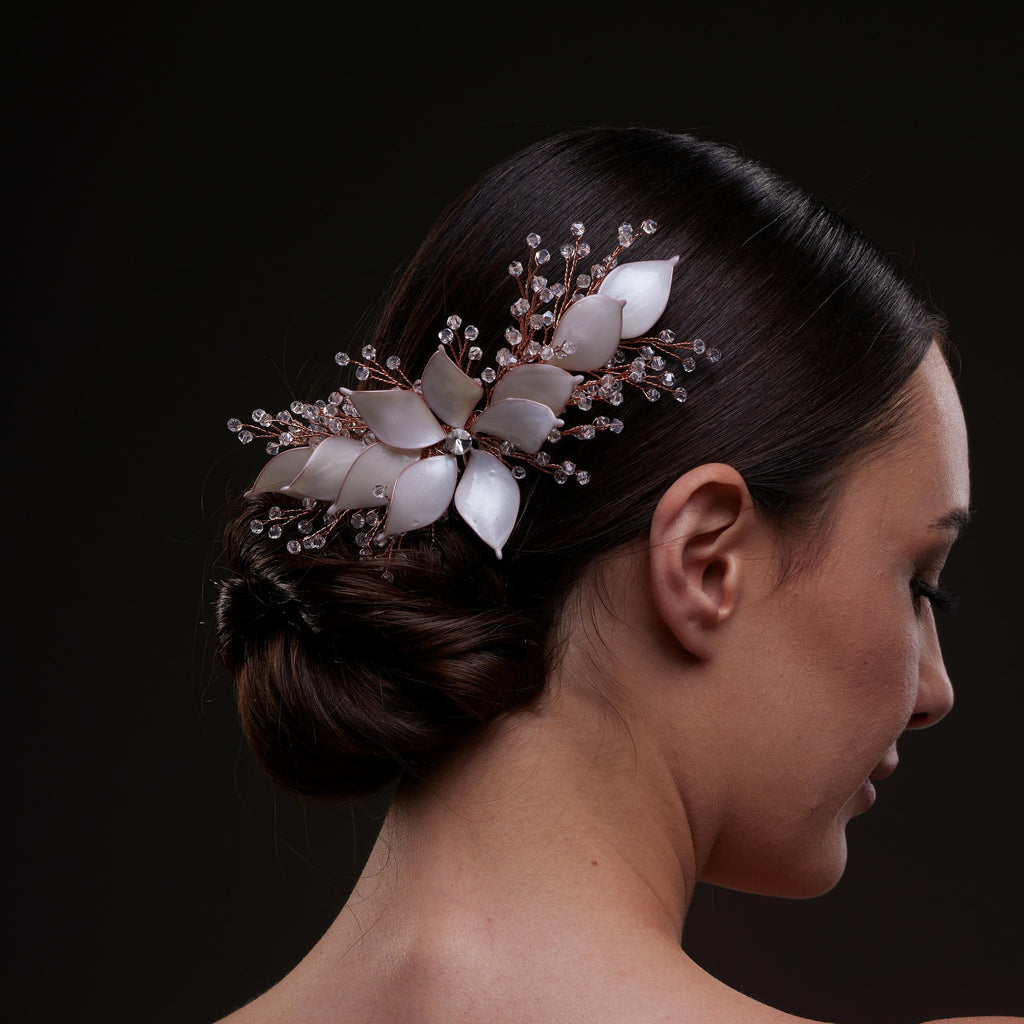 Handcrafted Rose Gold Bridal Hair Comb with Crystal Beads and Silver-Plated Wire - Elegant Wedding Hair Accessories for Bride