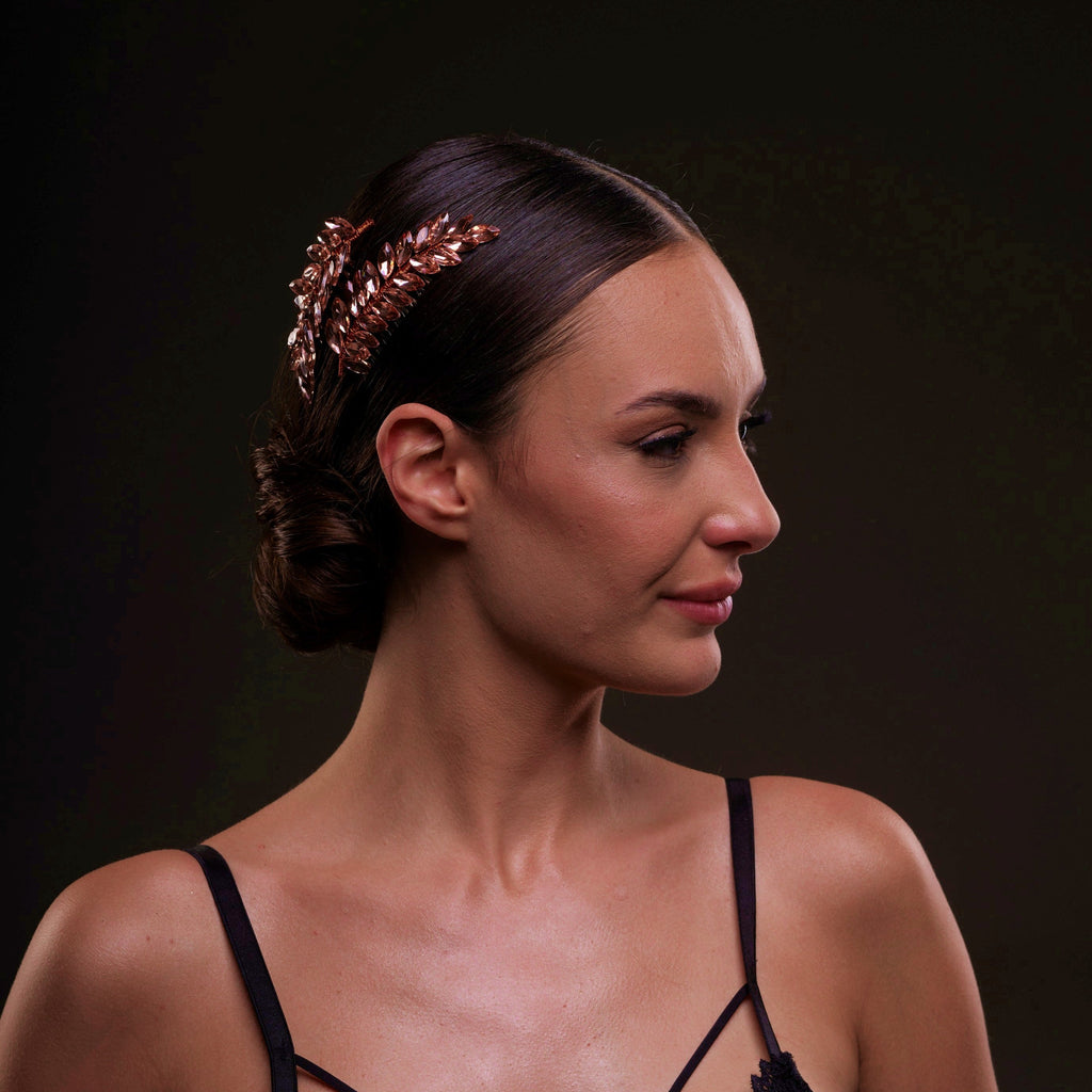 Rose Gold Crystal Leaf Hair Comb Set – Bridal Port, view 5