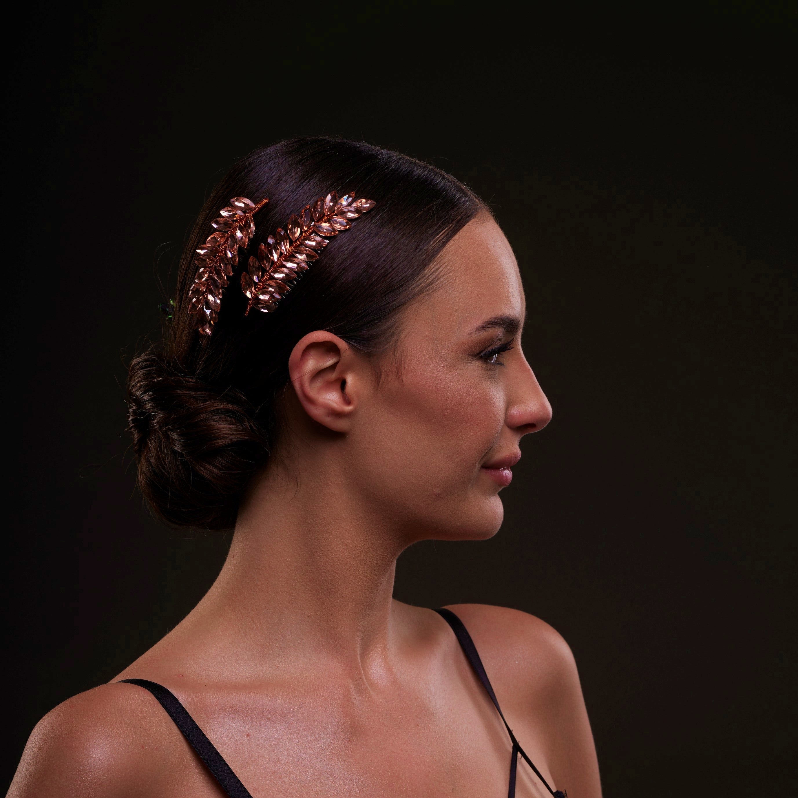 Rose Gold Crystal Leaf Hair Comb Set – Bridal Port, view 7