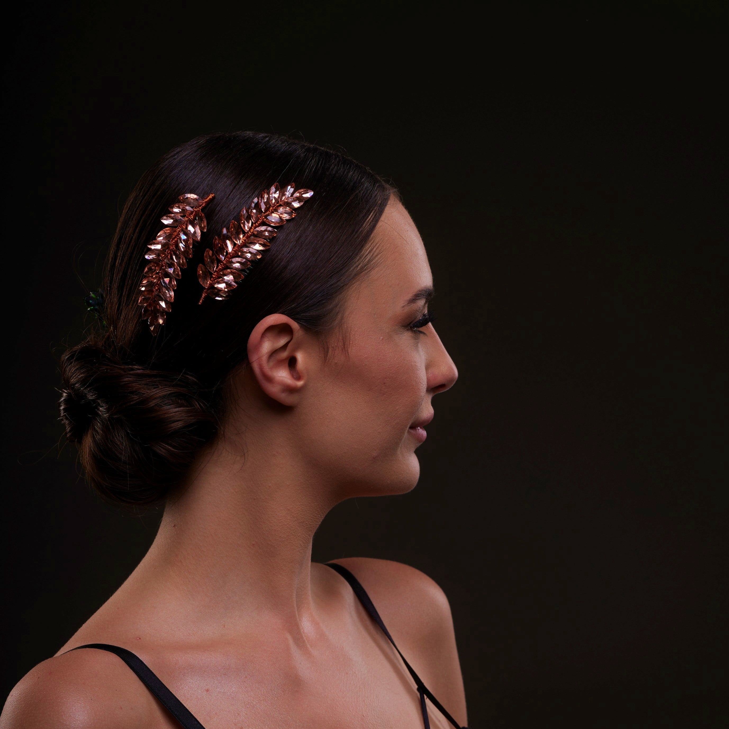 Rose Gold Crystal Leaf Hair Comb Set – Bridal Port